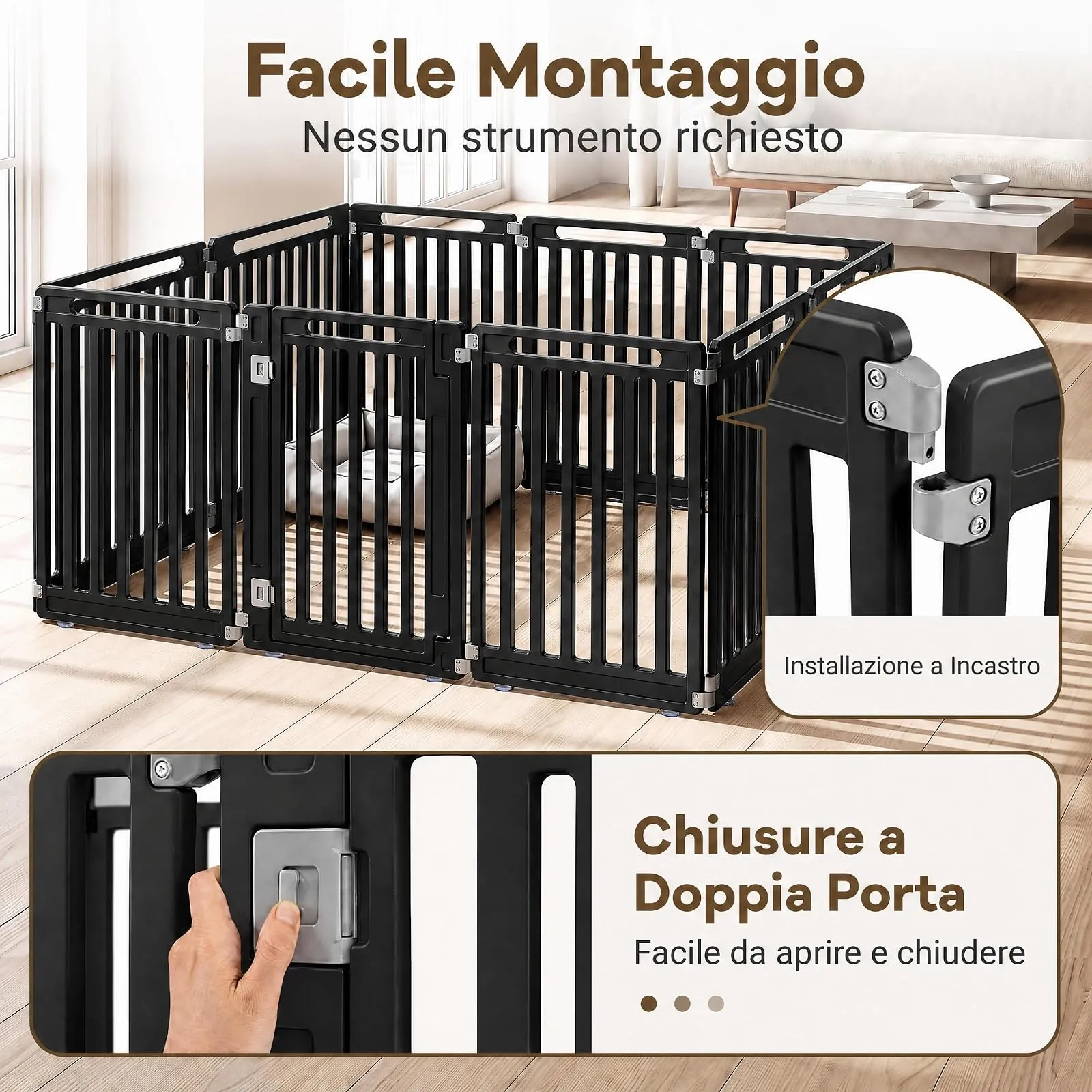 COSTWAY Recinto per Cani PortatileAlto 81cm, Nero,10 Pannelli - immagine 7