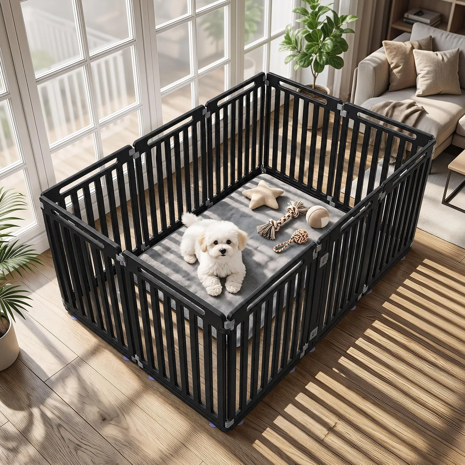 COSTWAY Recinto per Cani PortatileAlto 81cm, Nero,10 Pannelli - immagine 8