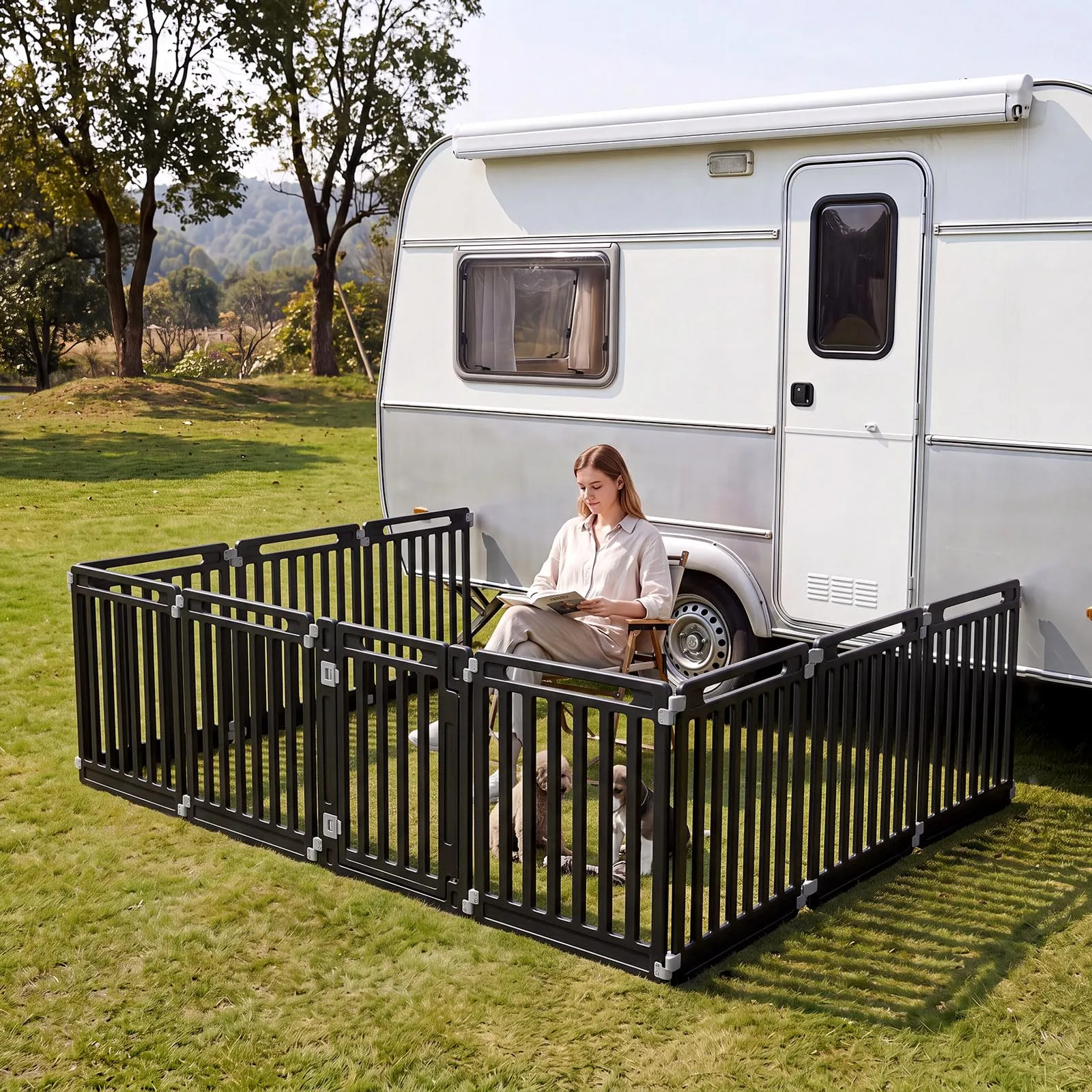 COSTWAY Recinto per Cani PortatileAlto 81cm, Nero,10 Pannelli - immagine 9