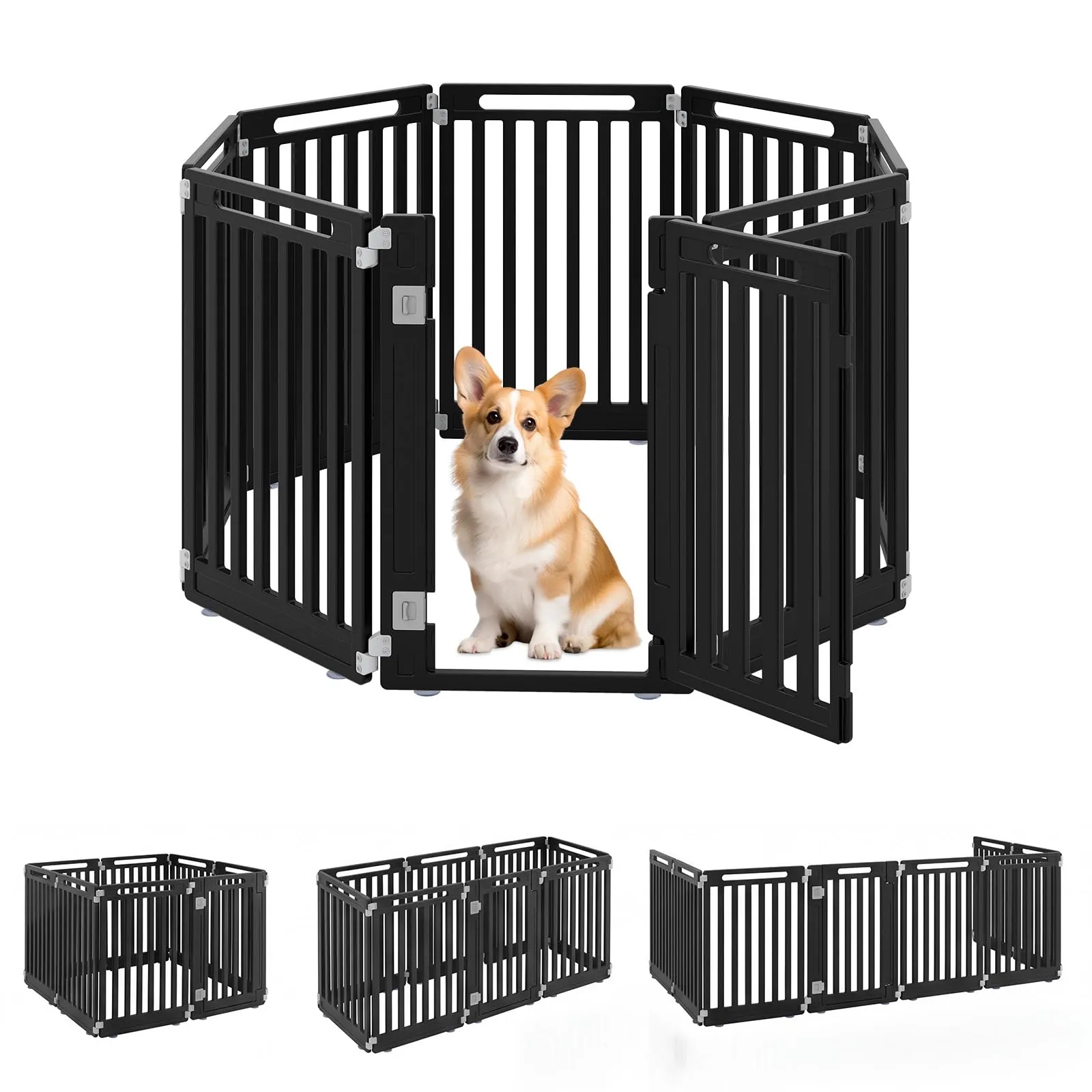 COSTWAY Recinto per Cani PortatileAlto 81cm, Nero,8 Pannelli - immagine 1