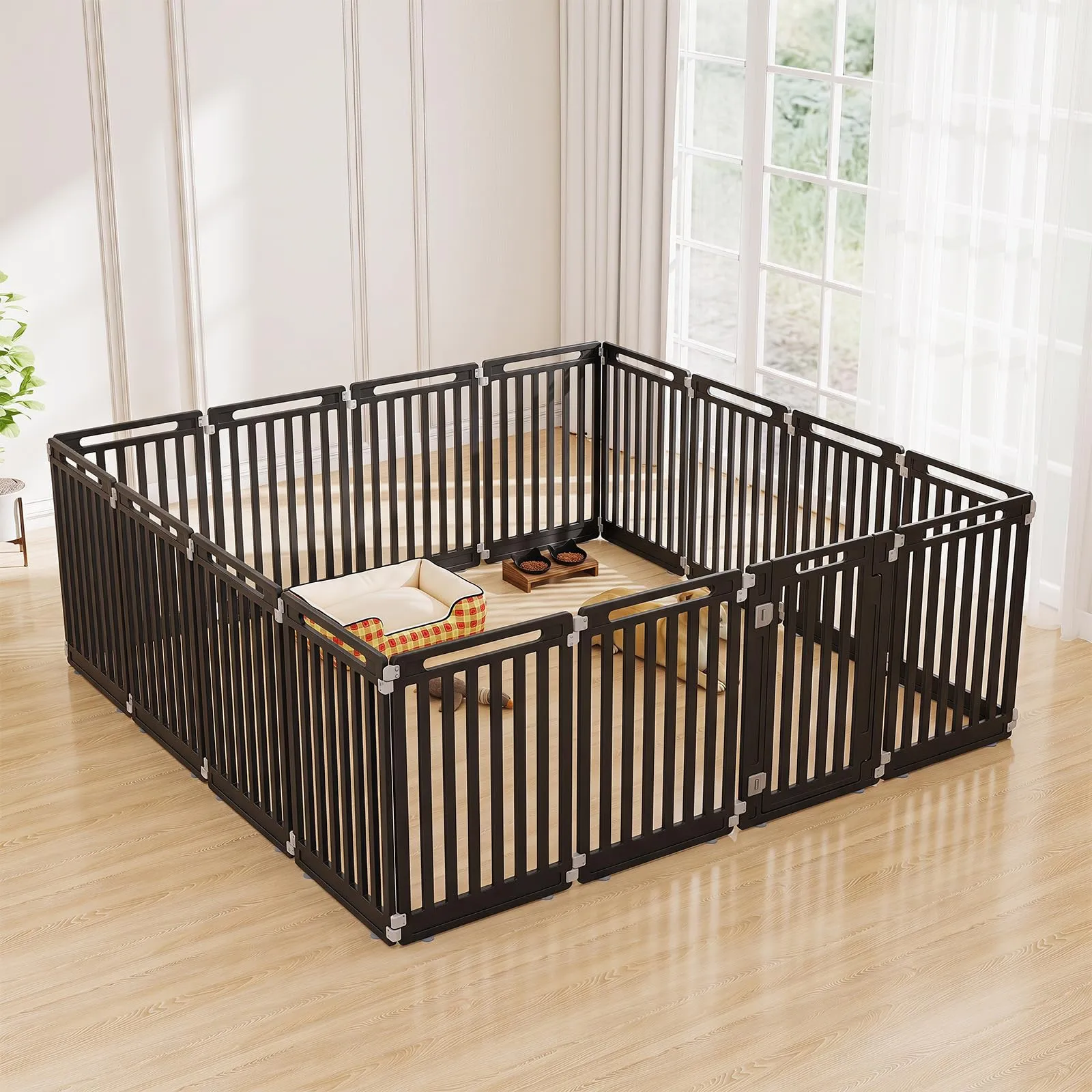 COSTWAY Recinto per Cani PortatileAlto 81cm, Nero,8 Pannelli - immagine 2