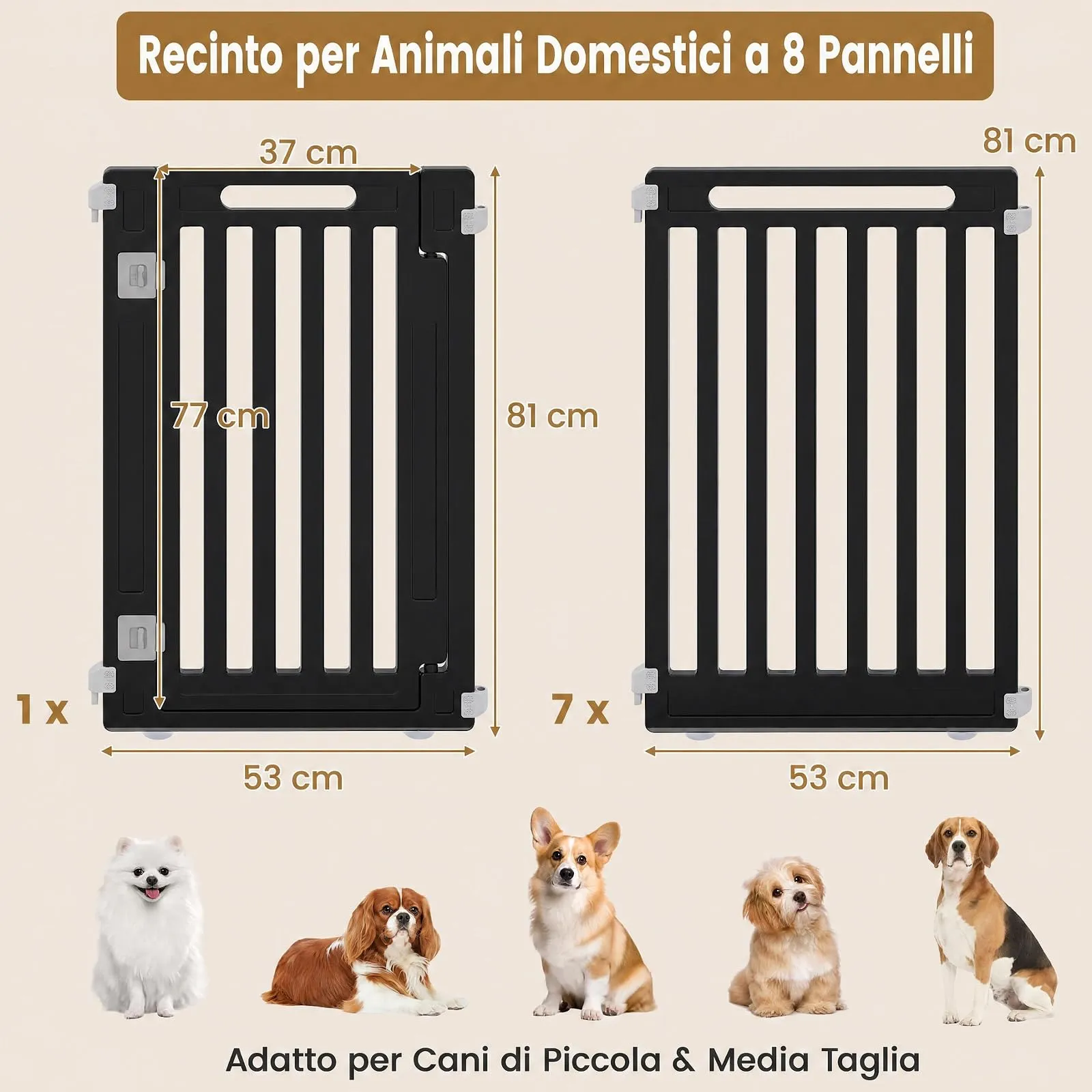 COSTWAY Recinto per Cani PortatileAlto 81cm, Nero,8 Pannelli - immagine 3