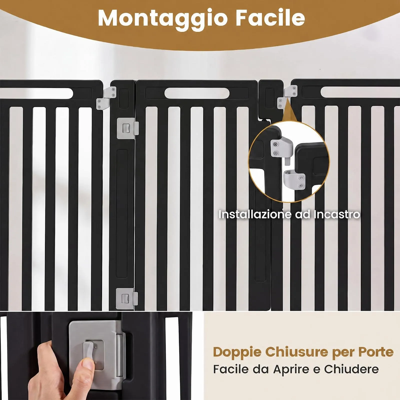 COSTWAY Recinto per Cani PortatileAlto 81cm, Nero,8 Pannelli - immagine 4