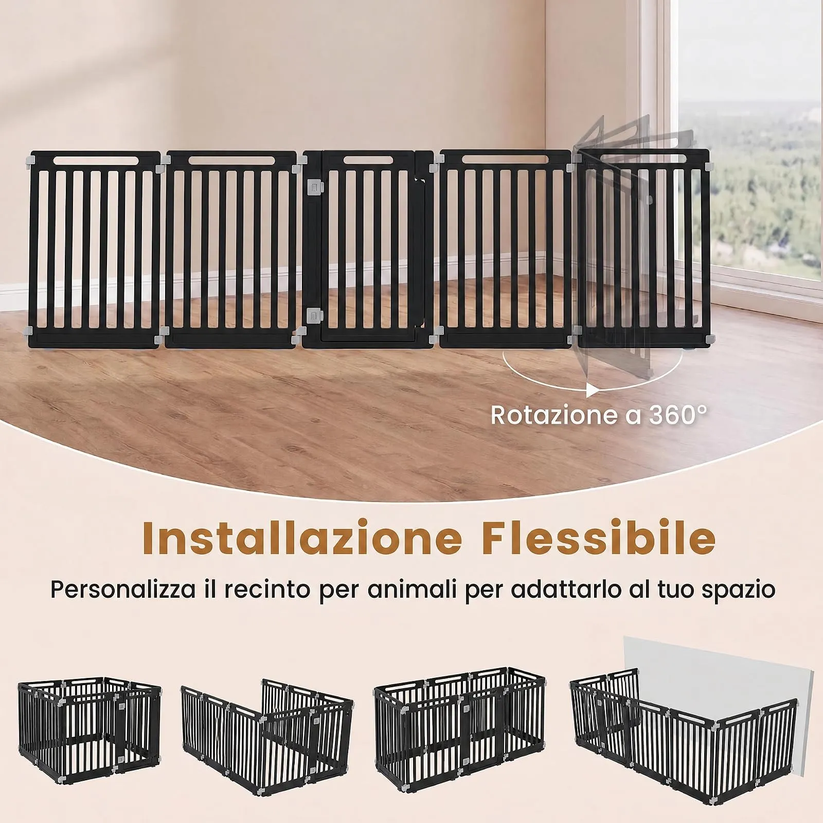 COSTWAY Recinto per Cani PortatileAlto 81cm, Nero,8 Pannelli - immagine 6