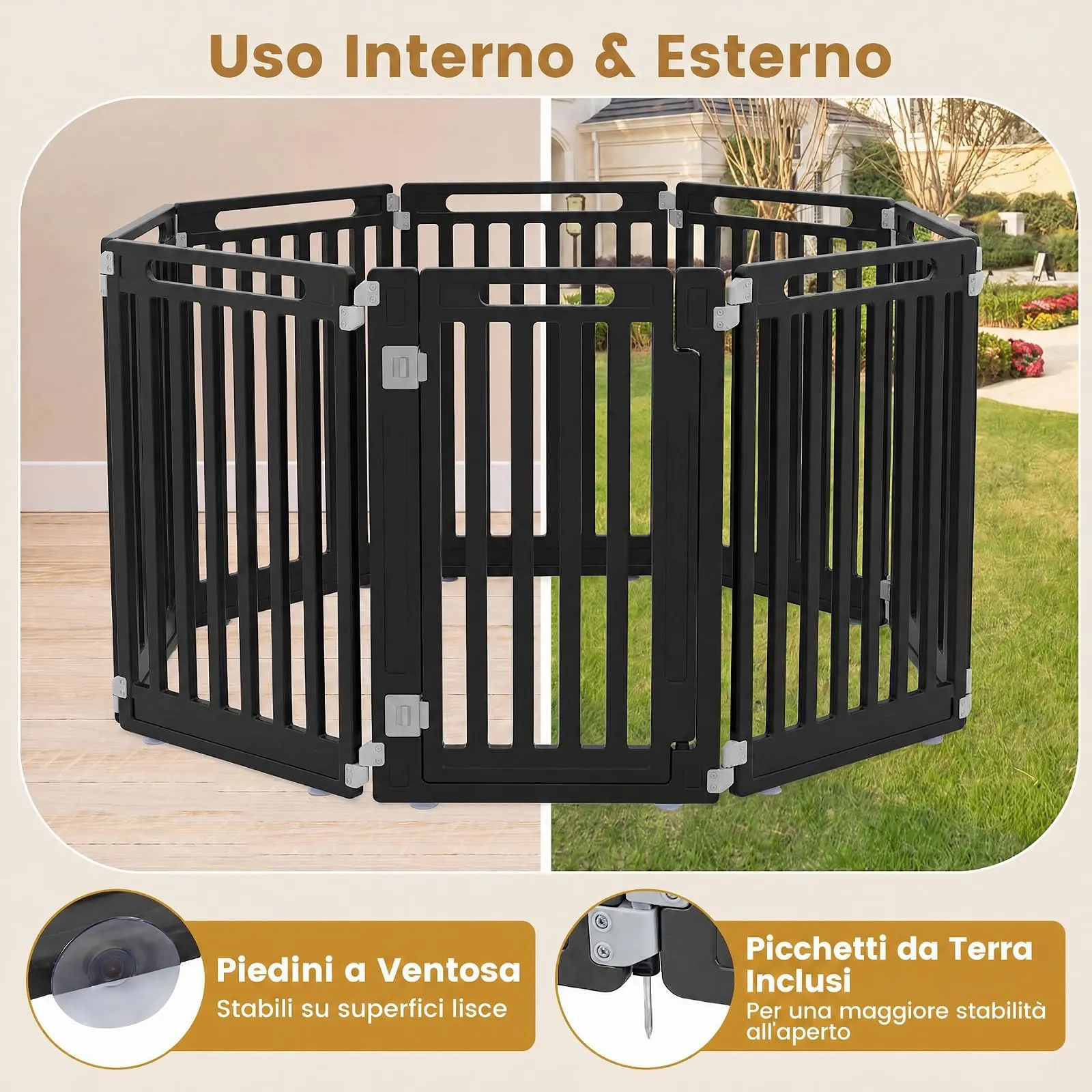 COSTWAY Recinto per Cani PortatileAlto 81cm, Nero,8 Pannelli - immagine 7
