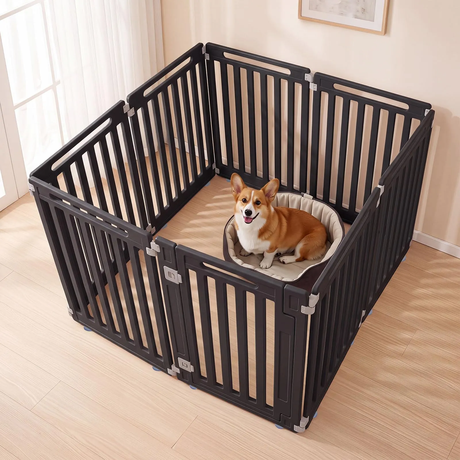COSTWAY Recinto per Cani PortatileAlto 81cm, Nero,8 Pannelli - immagine 8