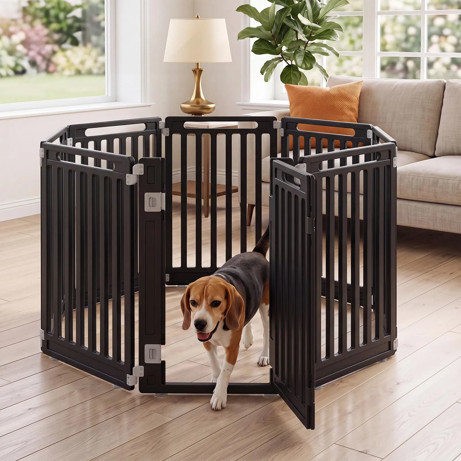 COSTWAY Recinto per Cani PortatileAlto 81cm, Nero,8 Pannelli - immagine 9