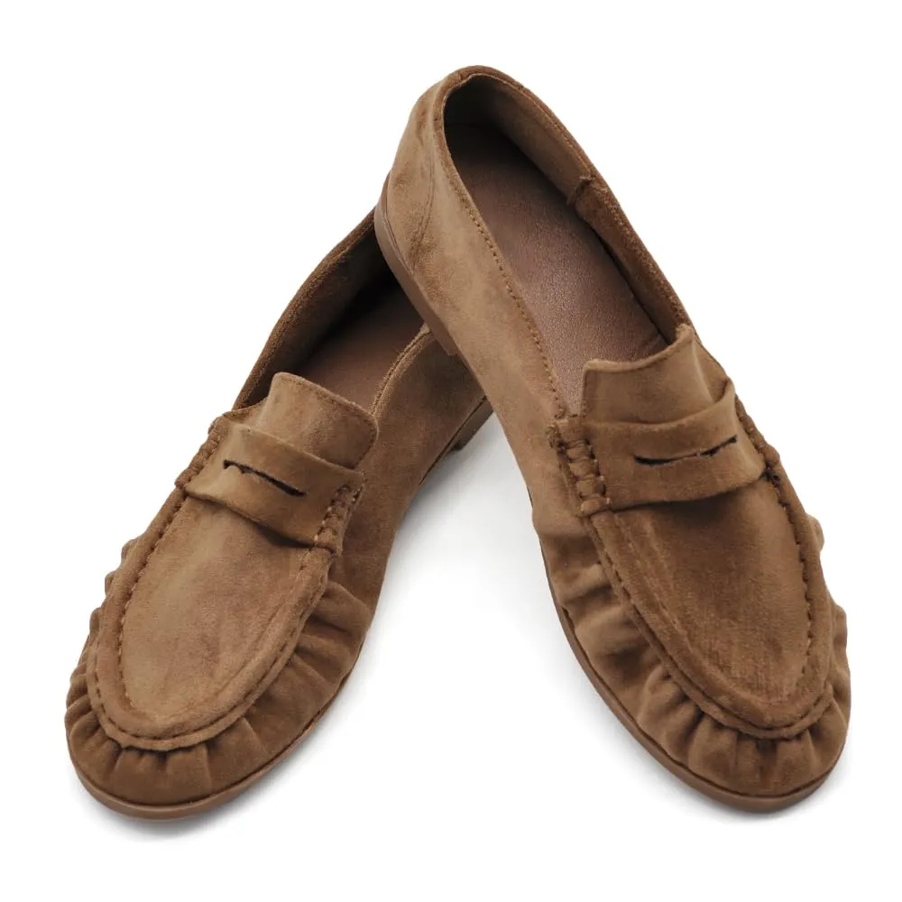 Mocassini Donna Morbidi Scamosciati, Penny Loafer con Bordo Arricciato, Scarpe Basse Comode Casual H178 Moka N.41 - immagine 3