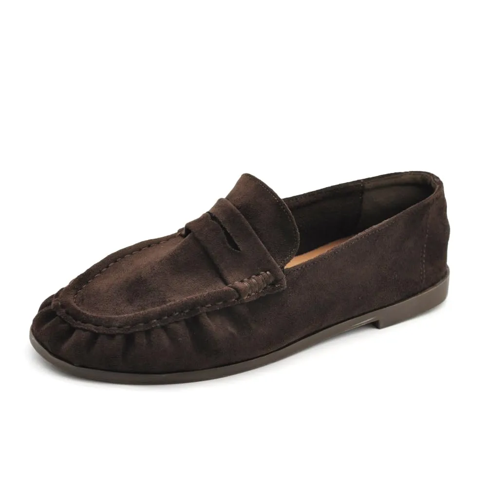 Mocassini Donna Morbidi Scamosciati, Penny Loafer con Bordo Arricciato, Scarpe Basse Comode Casual H178 Marrone N.39 - immagine 1