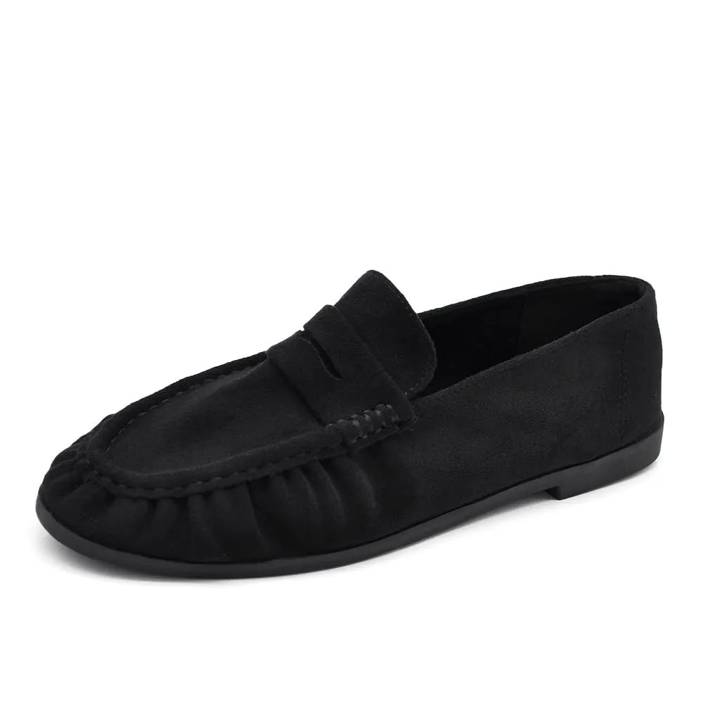 Mocassini Donna Morbidi Scamosciati, Penny Loafer con Bordo Arricciato, Scarpe Basse Comode Casual H178 Nero N.39 - immagine 1