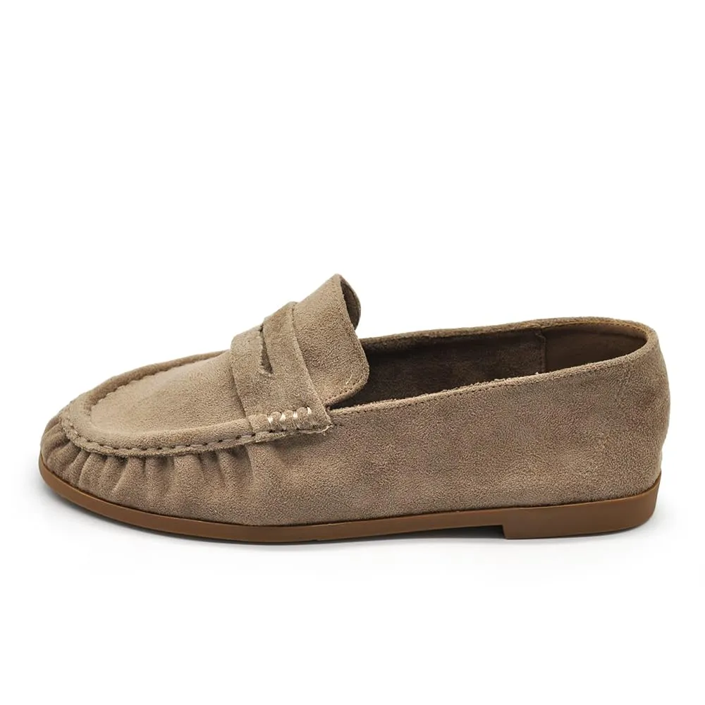 Mocassini Donna Morbidi Scamosciati, Penny Loafer con Bordo Arricciato, Scarpe Basse Comode Casual H178 Khaki N.39 - immagine 4