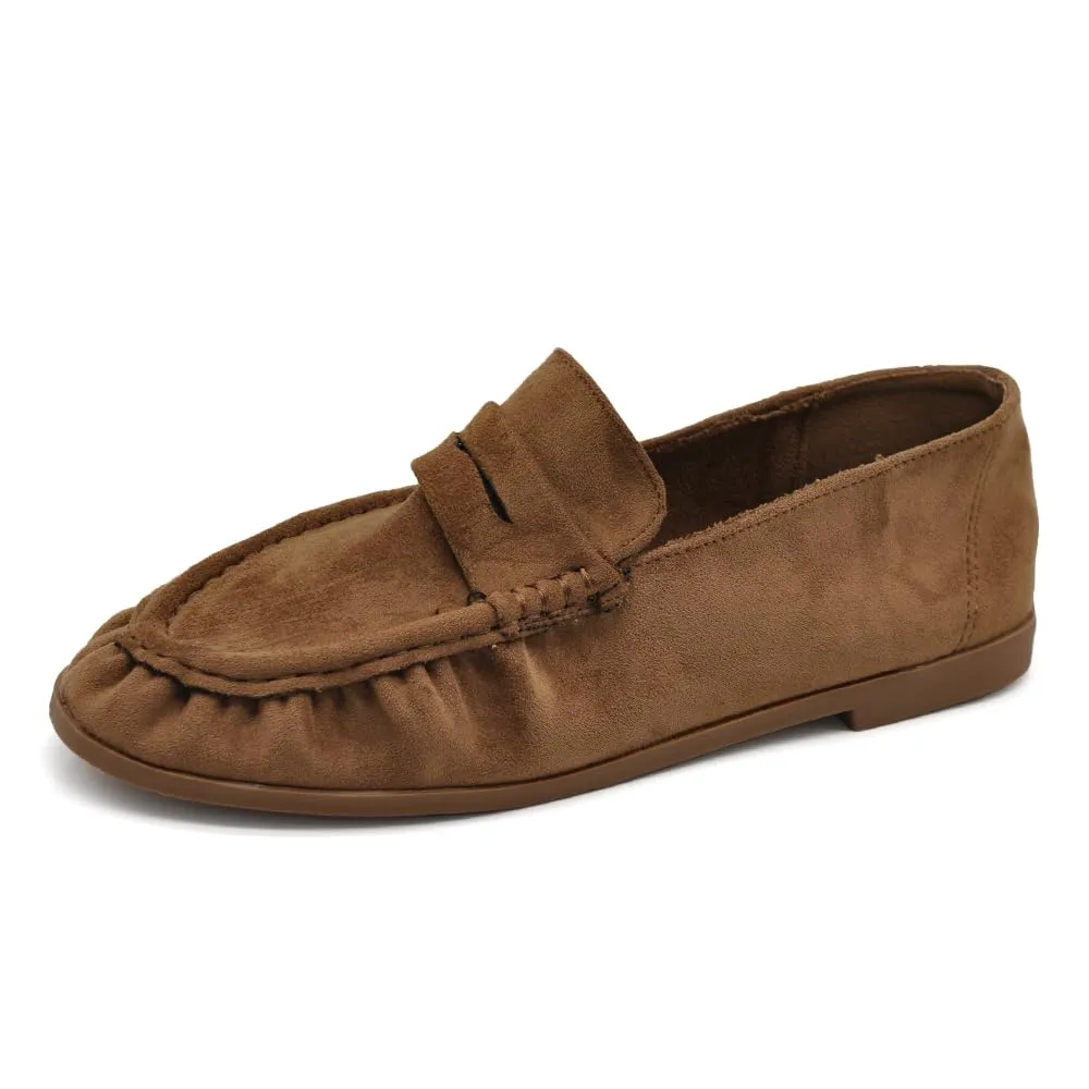 Mocassini Donna Morbidi Scamosciati, Penny Loafer con Bordo Arricciato, Scarpe Basse Comode Casual H178 Moka N.37 - immagine 1
