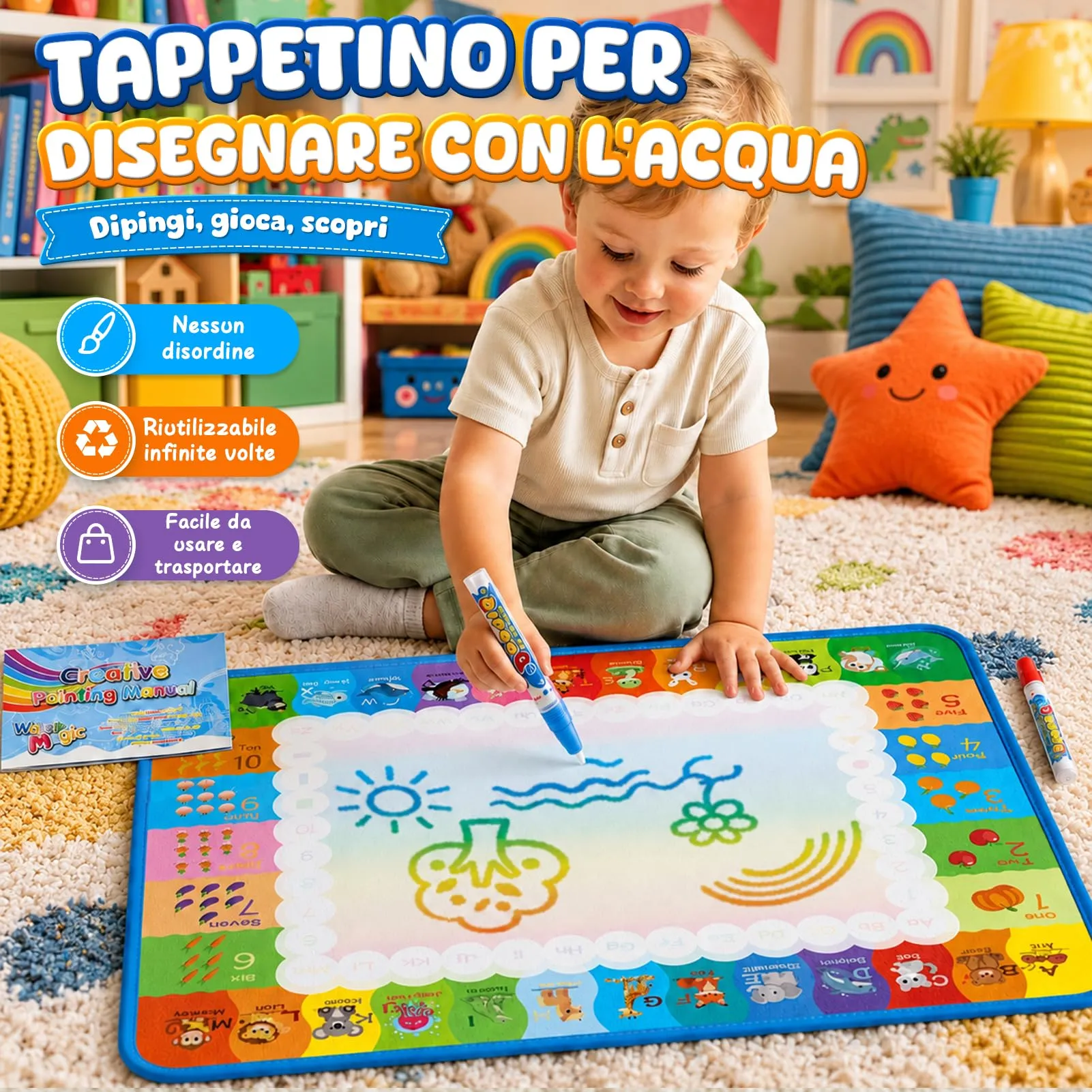 Magico Tappeto Acqua Gioco Bambini Giochi Bambini 2 Anni Regalo Bambino 1-2 - immagine 4