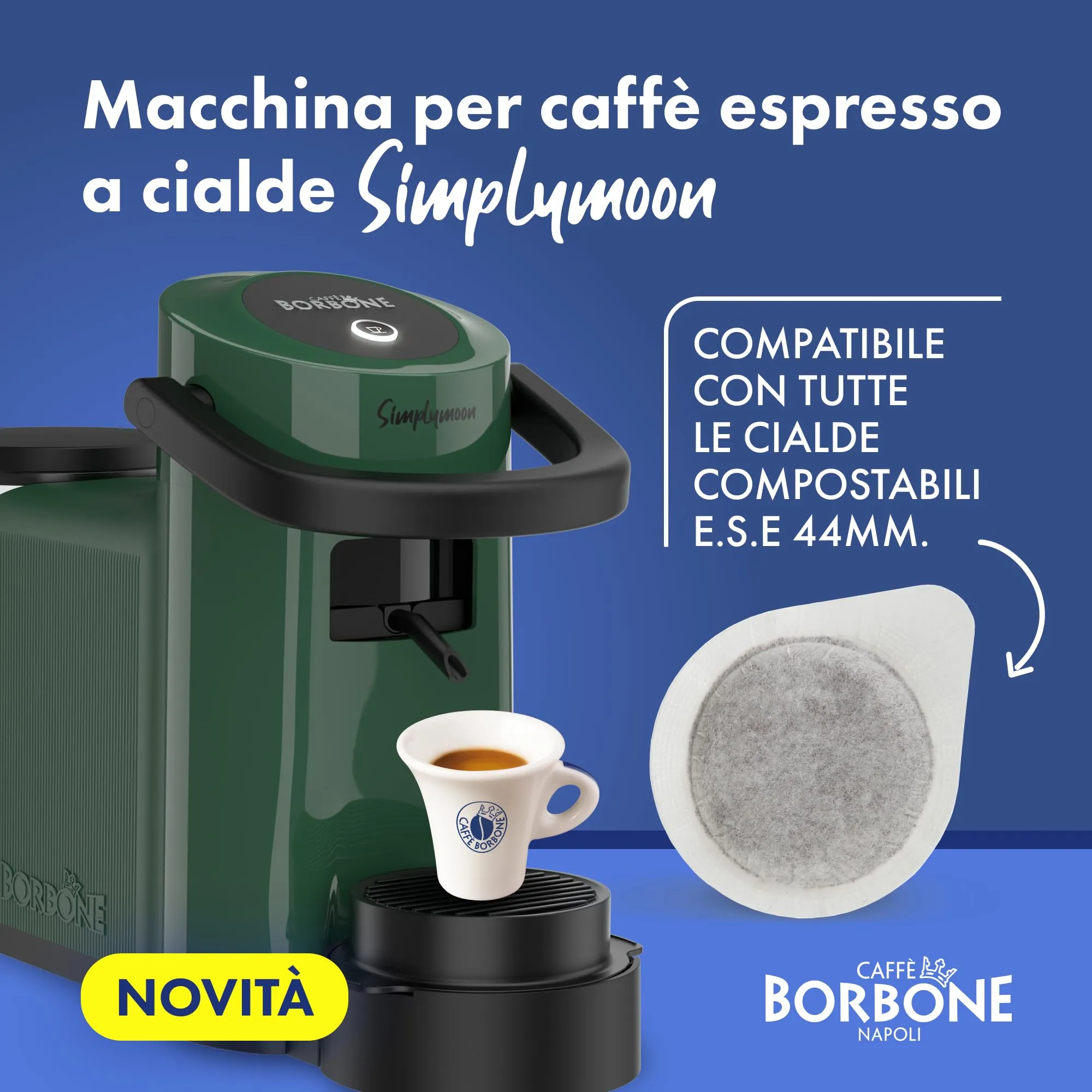 CAFFÈ BORBONE Simplymoon Macchina da Caffè a Cialde (Verde, Macchina + Cialda Blu + 8 Bicchierini) - immagine 3