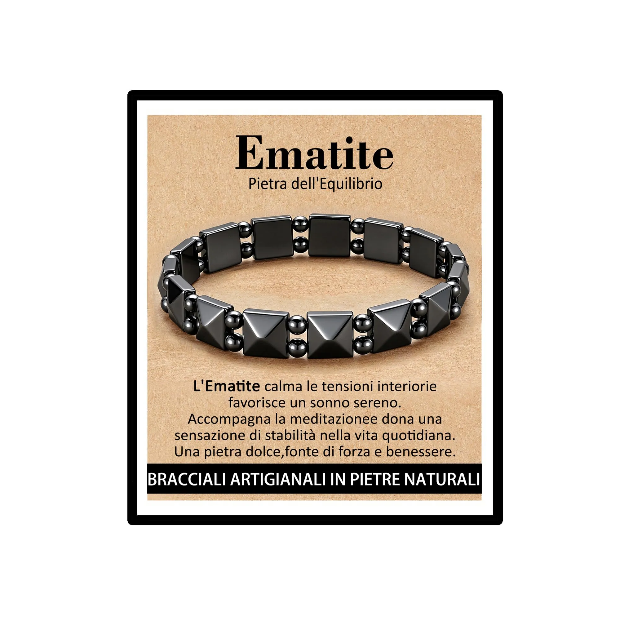 Bracciale Uomo Ematite Pietra Naturale Elastico Idee Regalo Compleanno - immagine 1