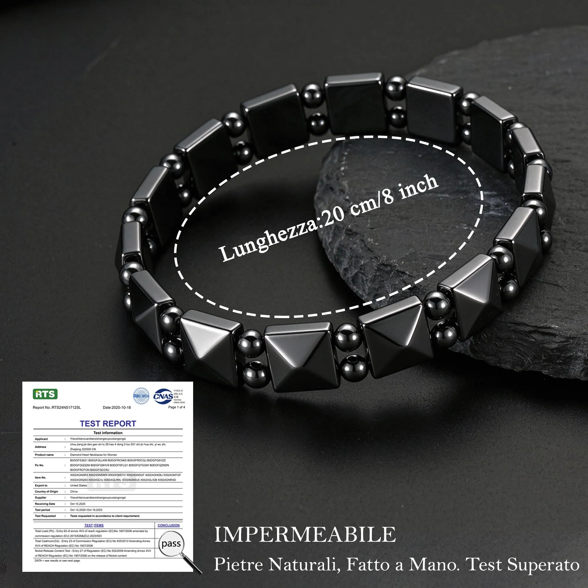 Bracciale Uomo Ematite Pietra Naturale Elastico Idee Regalo Compleanno - immagine 4
