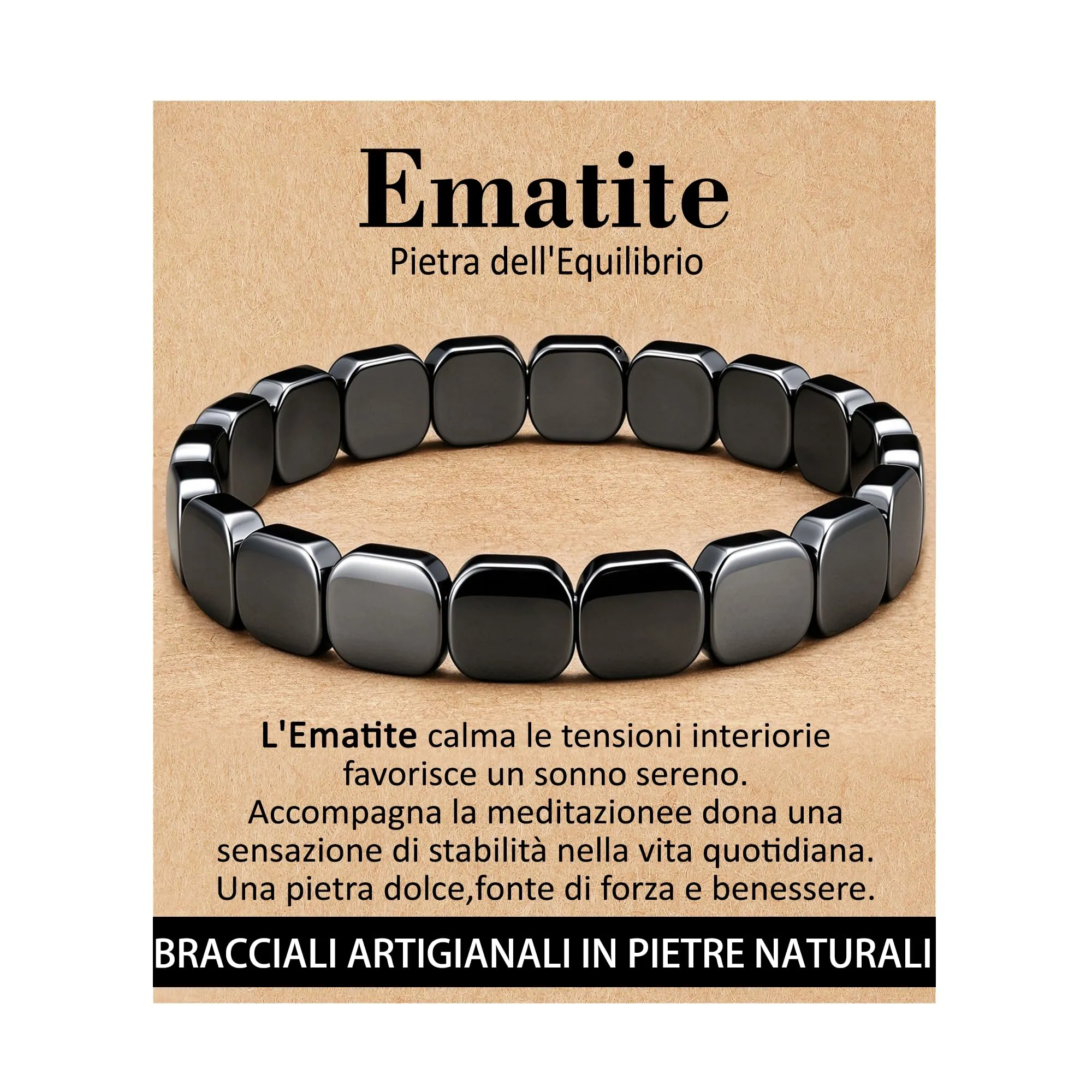 Bracciale Uomo Ematite Pietra Naturale Elastico Idee Regalo Compleanno - immagine 1
