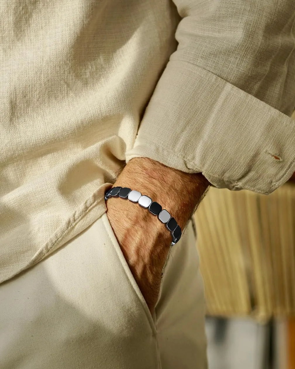 Bracciale Uomo Ematite Pietra Naturale Elastico Idee Regalo Compleanno - immagine 3