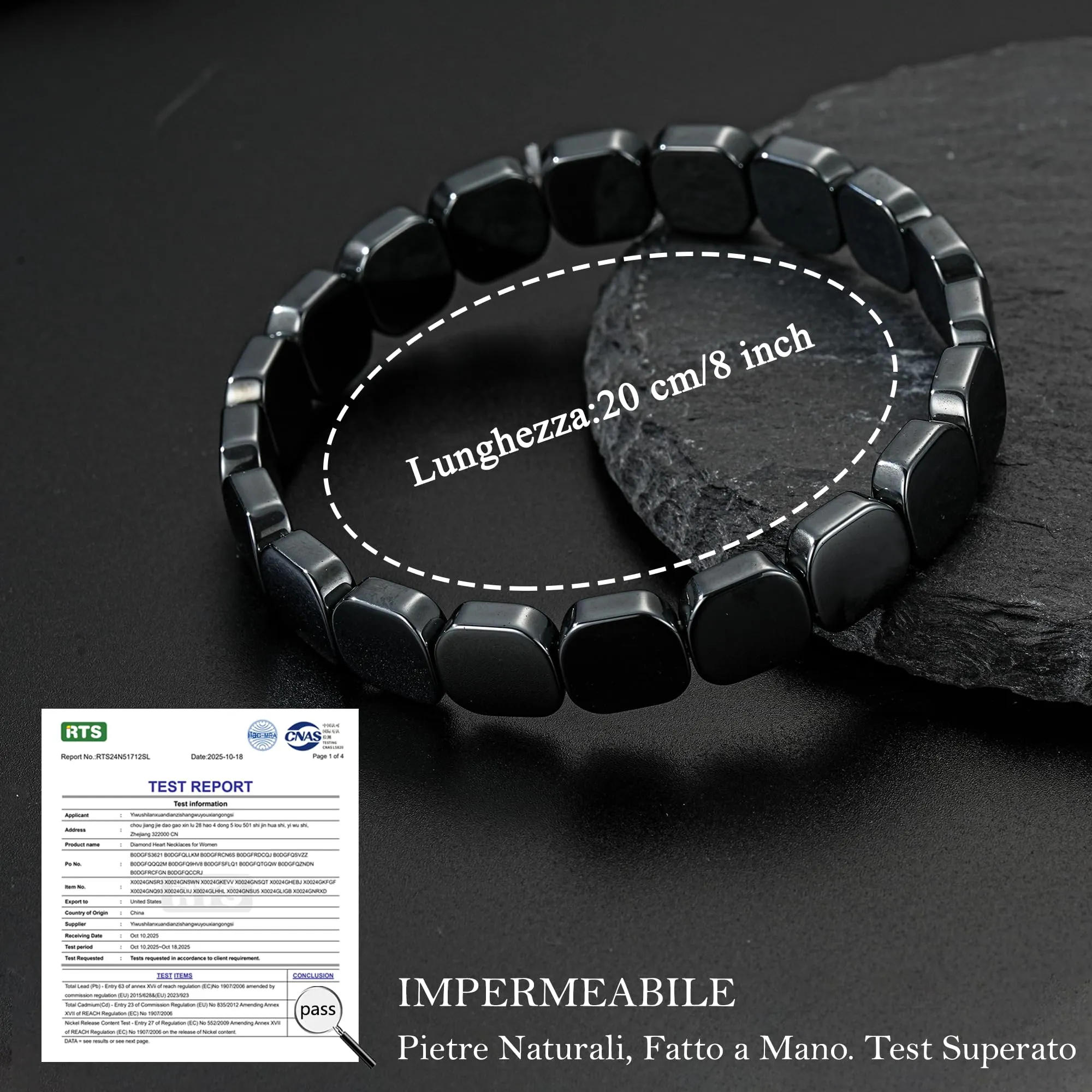Bracciale Uomo Ematite Pietra Naturale Elastico Idee Regalo Compleanno - immagine 4