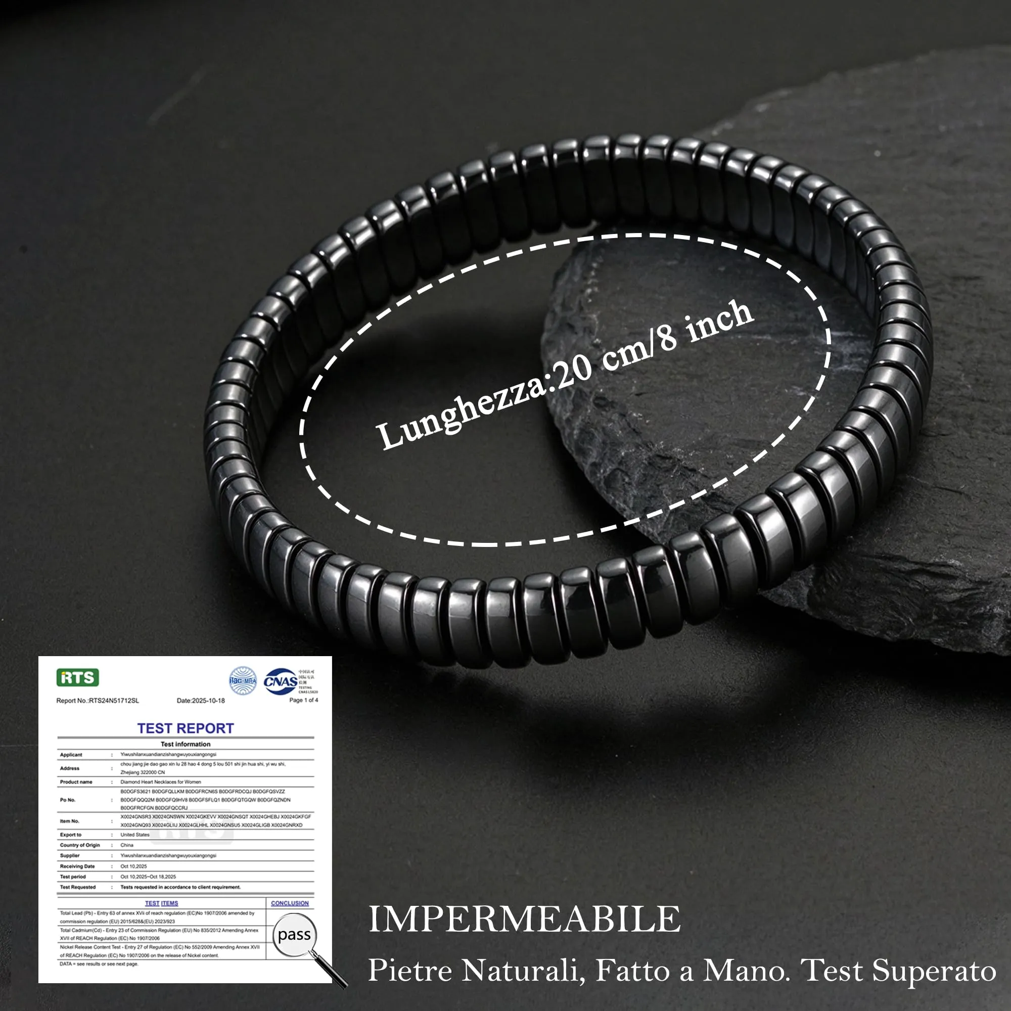Bracciale Uomo Ematite Pietra Naturale Elastico Idee Regalo Compleanno - immagine 4