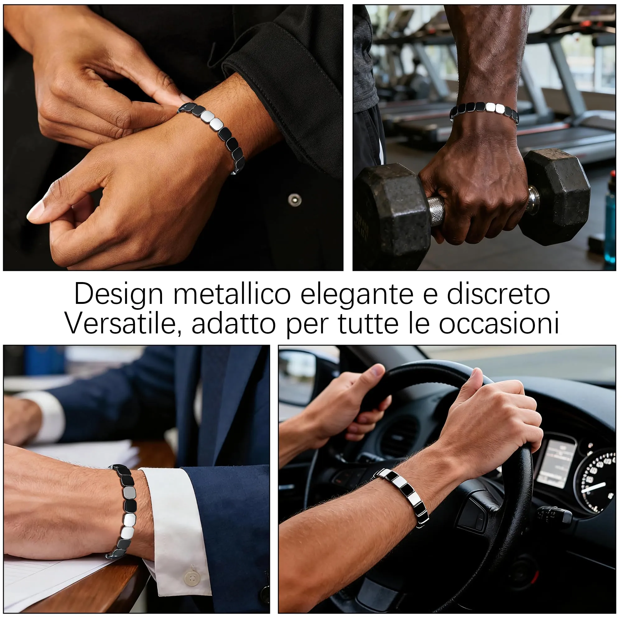 Bracciale Uomo Ematite Pietra Naturale Elastico Idee Regalo Compleanno - immagine 5