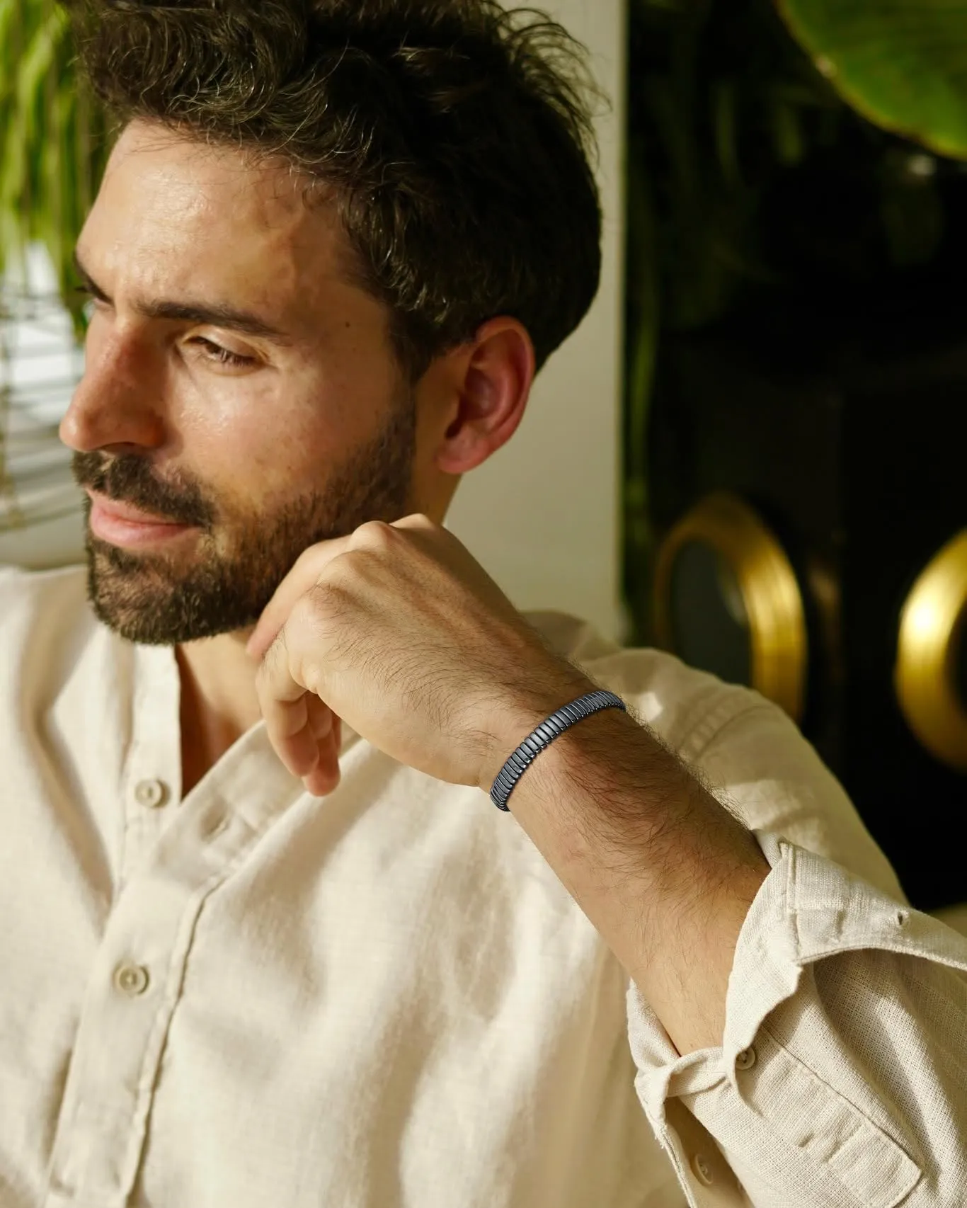 Bracciale Uomo Ematite Pietra Naturale Elastico Idee Regalo Compleanno - immagine 6