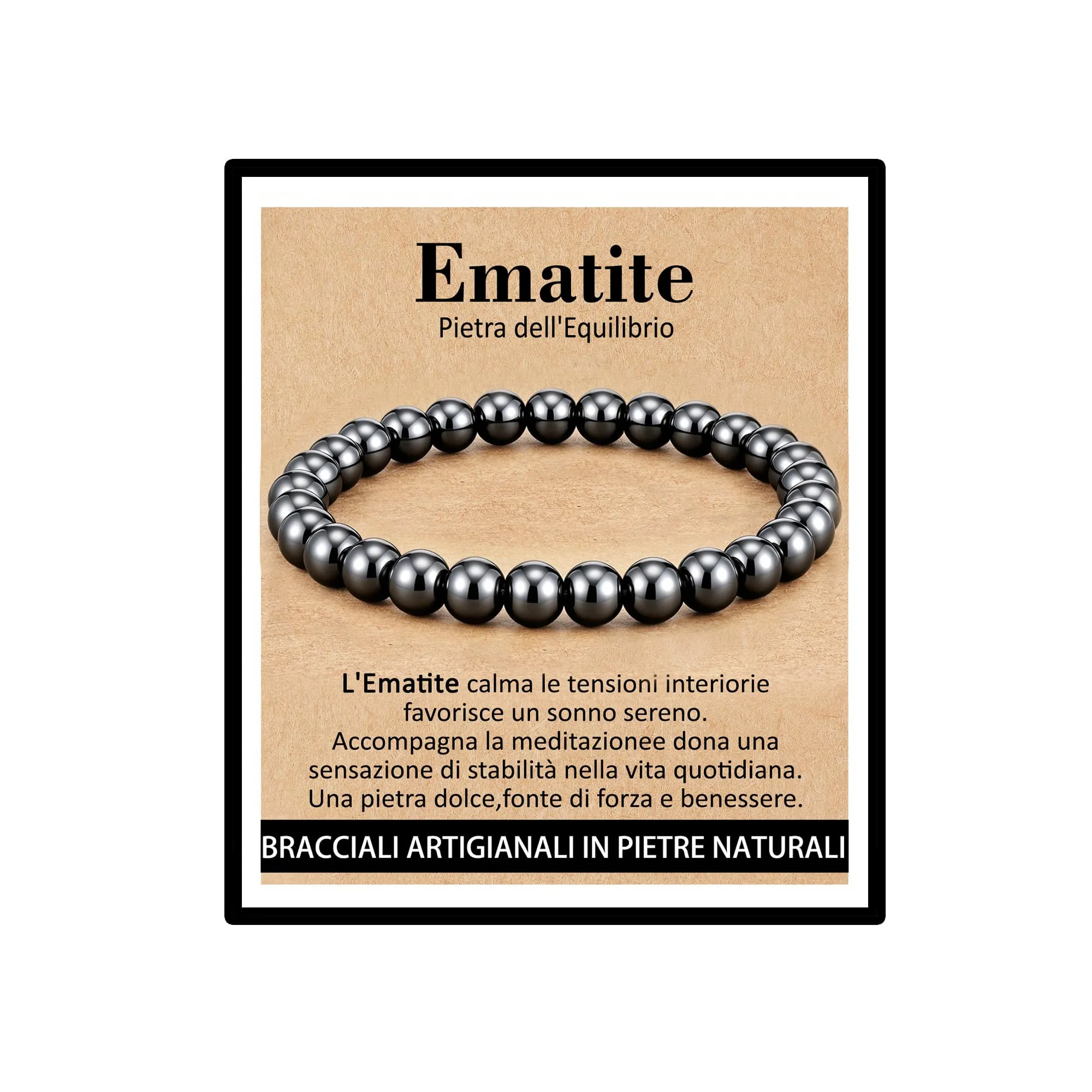 Bracciale Uomo Ematite Pietra Naturale Elastico Idee Regalo Compleanno - immagine 1