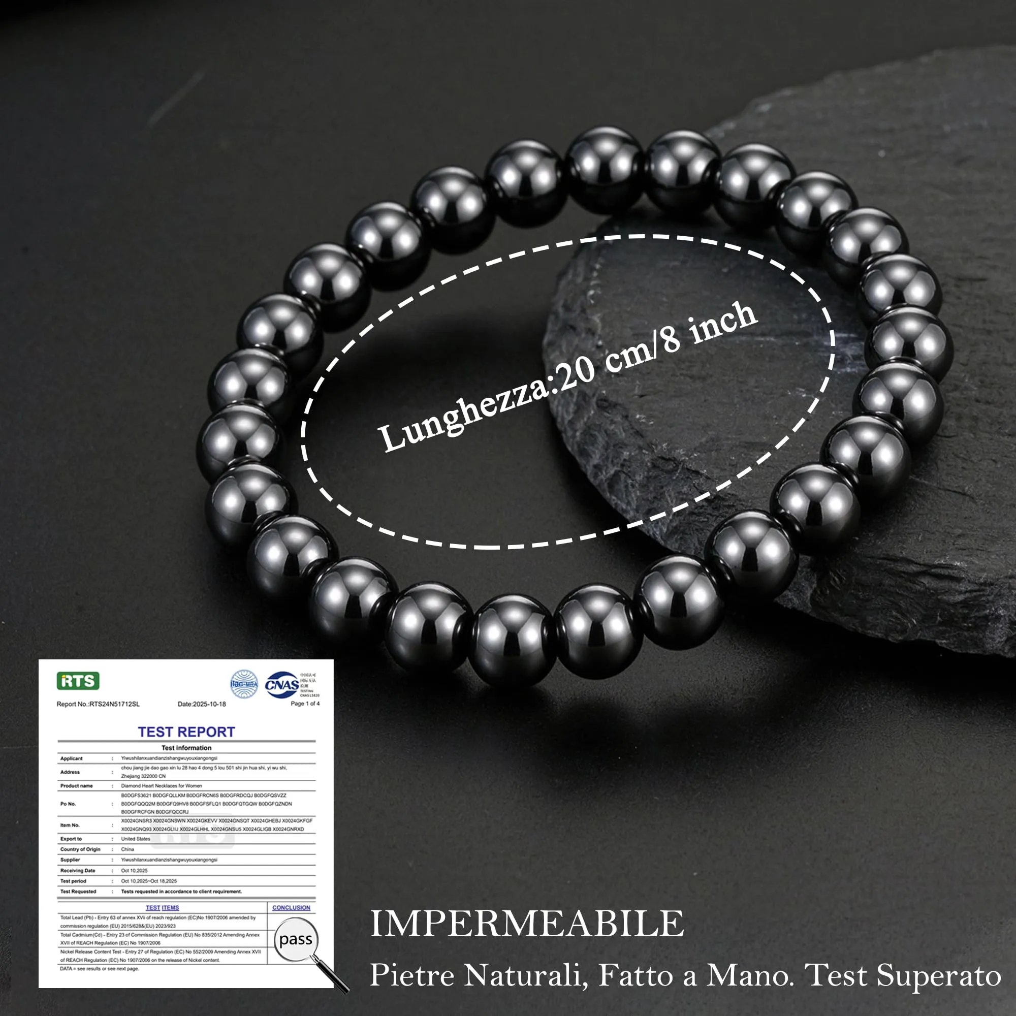 Bracciale Uomo Ematite Pietra Naturale Elastico Idee Regalo Compleanno - immagine 4