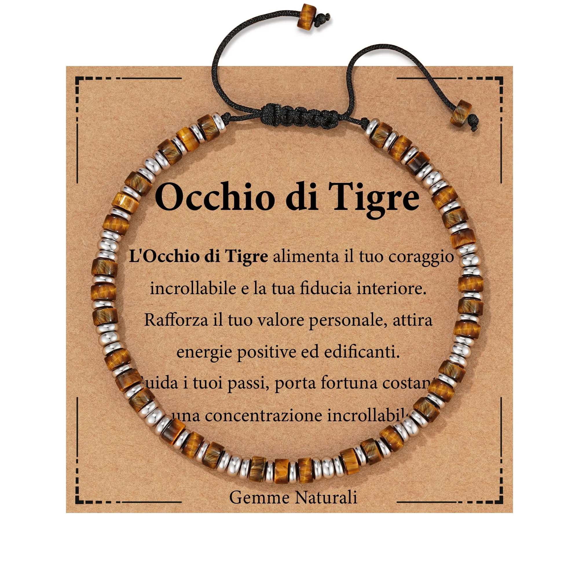 Bracciale Uomo Acciaio Occhio Di Tigre Idee Regali Papa Gioielli - immagine 1