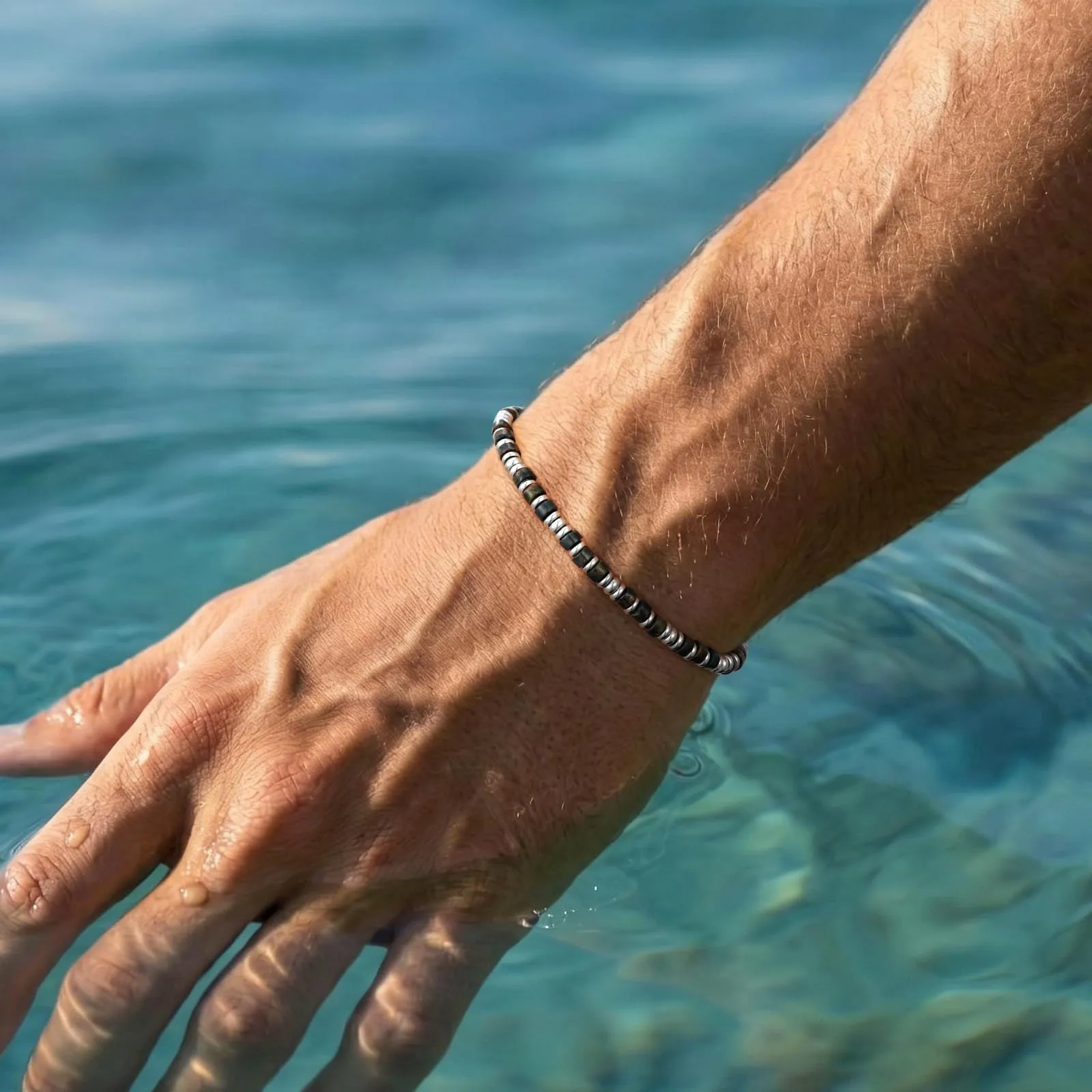 Bracciale Uomo Acciaio Occhio Di Tigre Idee Regali Papa Gioielli - immagine 2