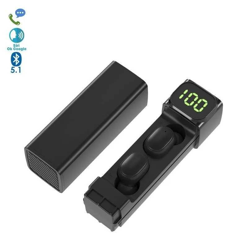 Auricolari Dam Electronics BQC-01 wireless Bluetooth 5.0 stereo TWS con microfono, base ricarica LED, neri - immagine 1