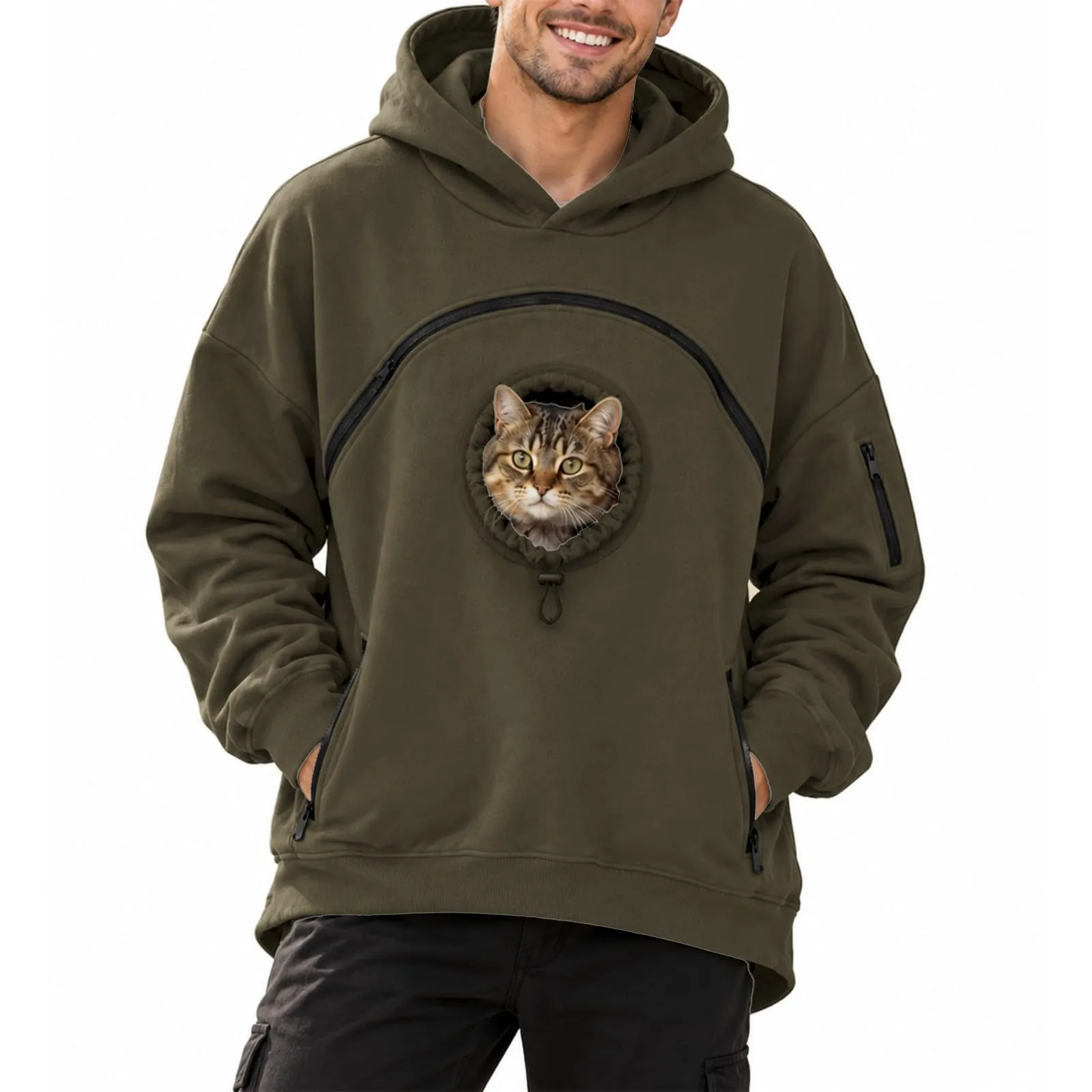 Felpa con cappuccio unisex per animali domestici, Verde militare, L - immagine 1