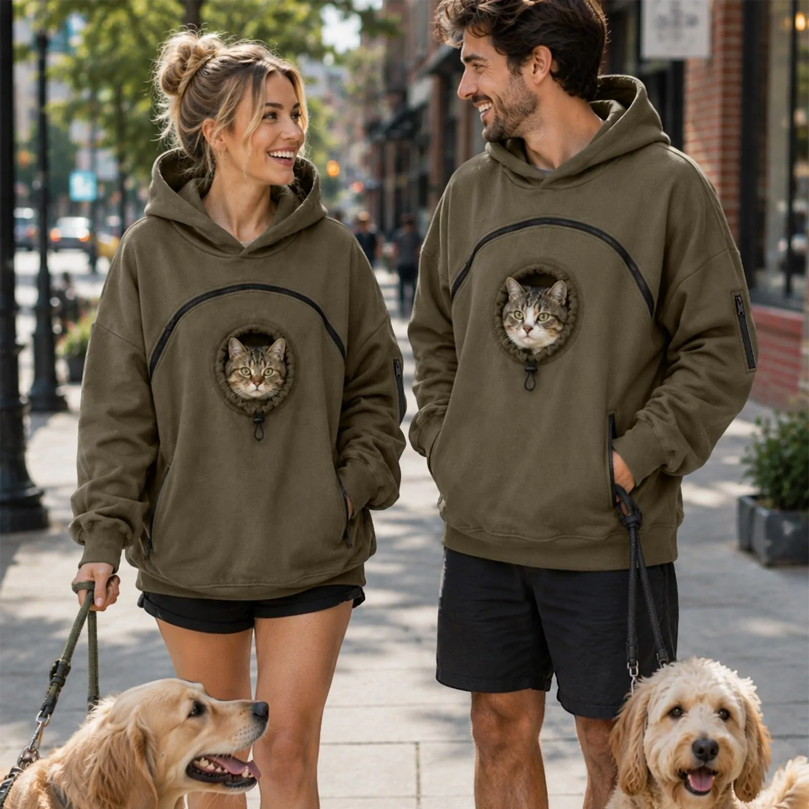 Felpa con cappuccio unisex per animali domestici, Verde militare, L - immagine 2