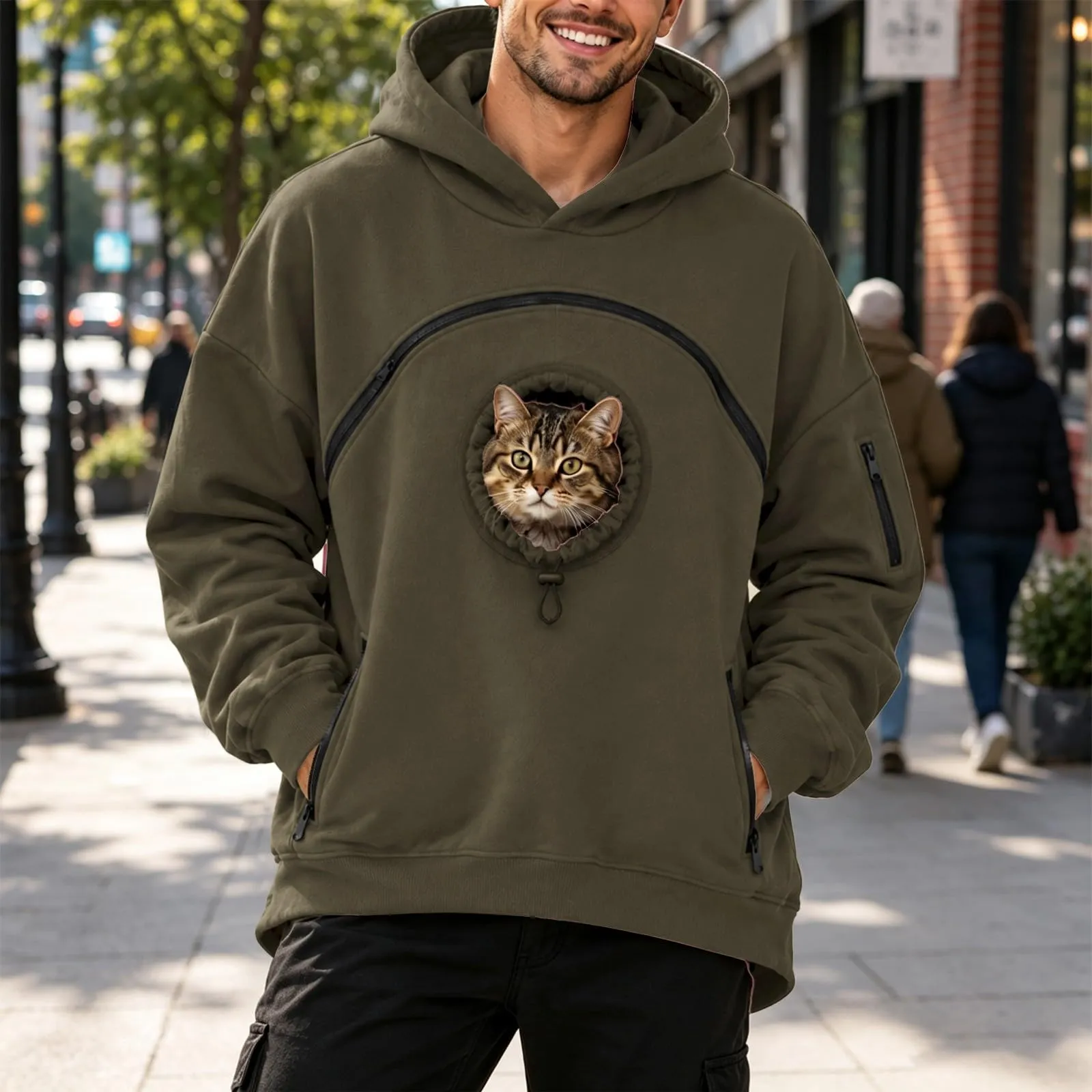Felpa con cappuccio unisex per animali domestici, Verde militare, L - immagine 3
