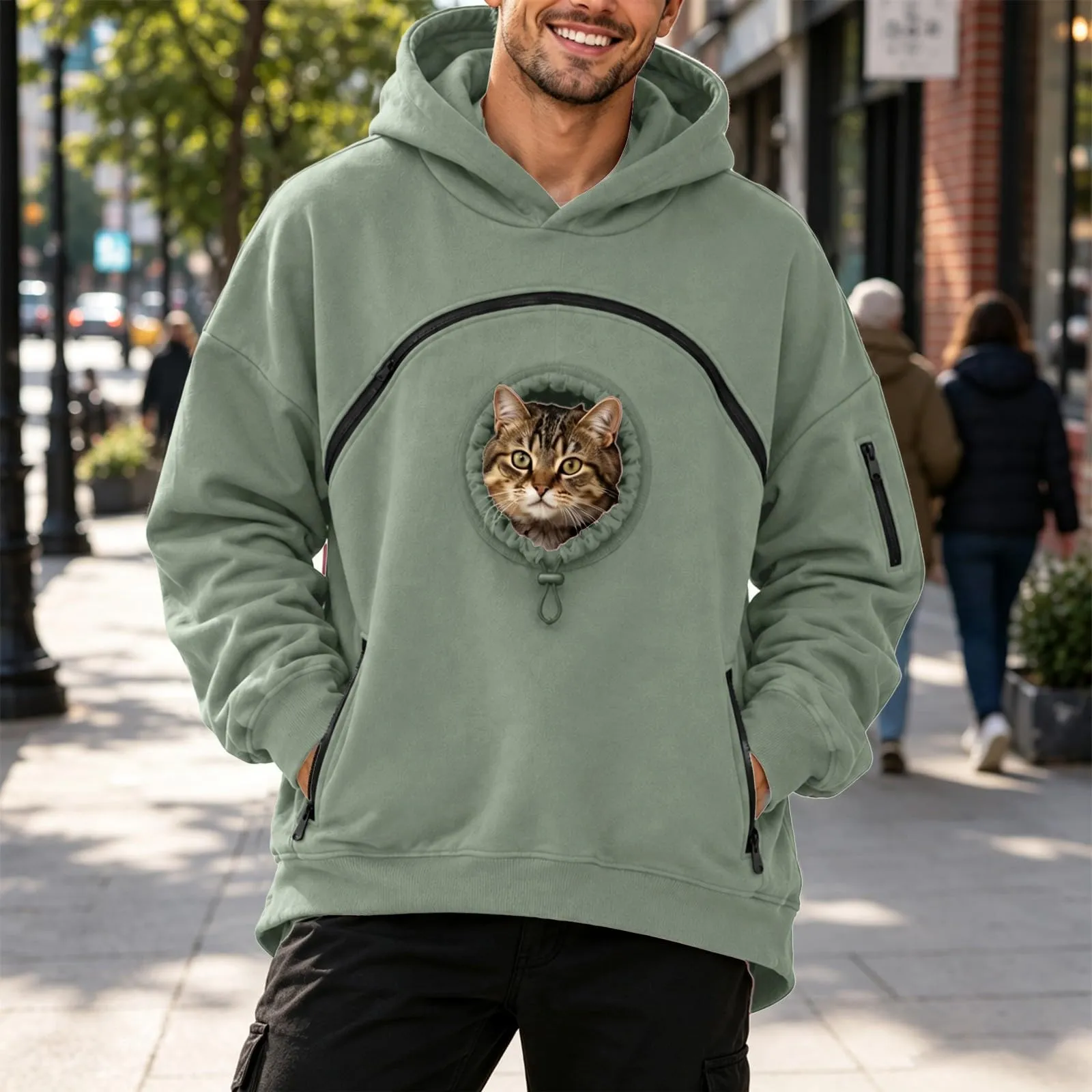 Pet Carrier - Felpa con cappuccio da uomo, motivo: gattino e cucciolo - immagine 3