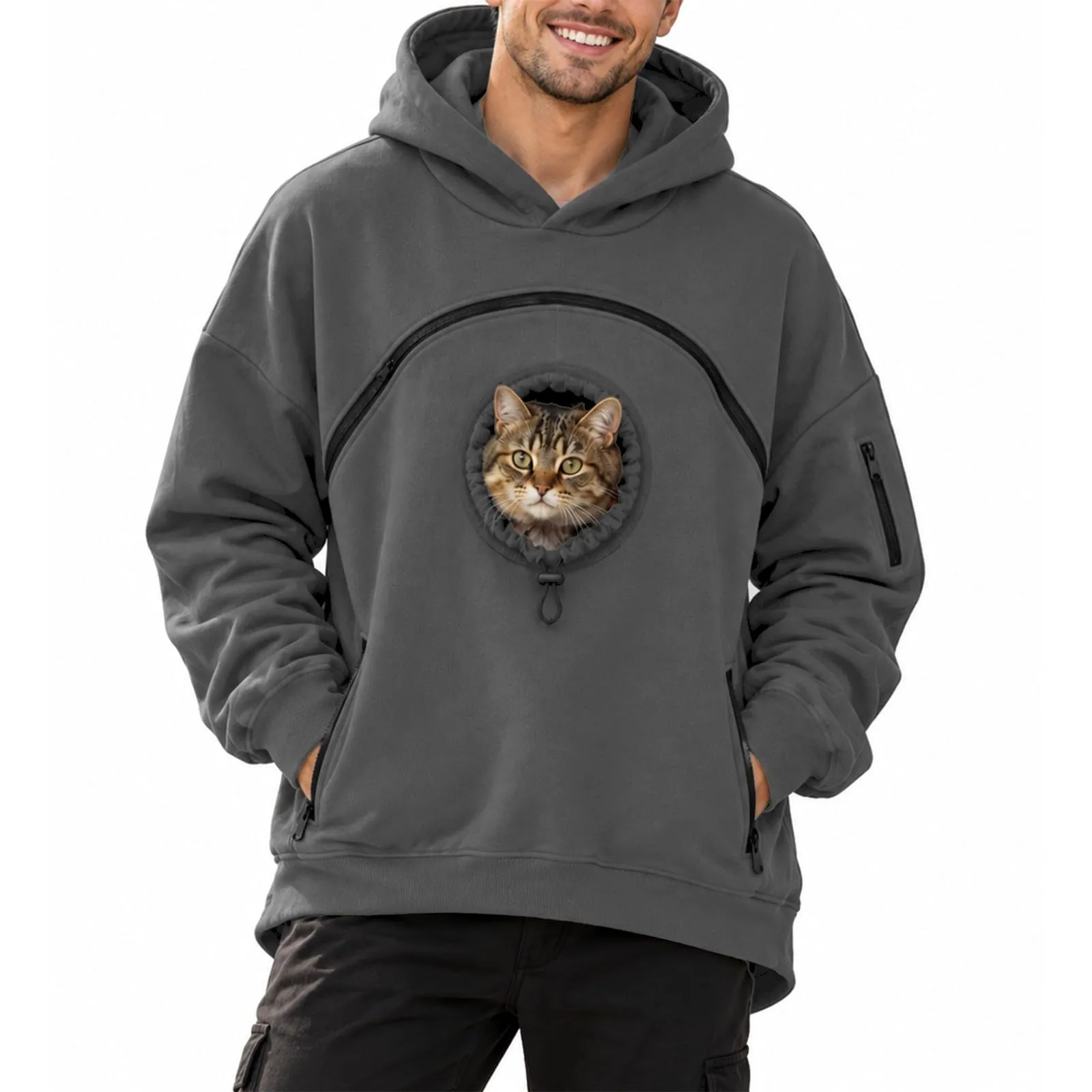 Pet Carrier - Felpa con cappuccio da uomo, motivo: gattino e cucciolo - immagine 1