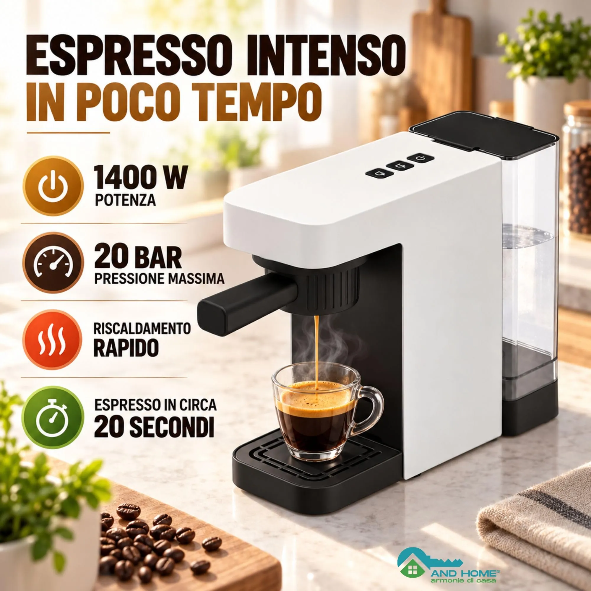 Macchina Caffè 4 in 1 White - 1400 W - Pressione 20 bar - ABS Resistente - immagine 5