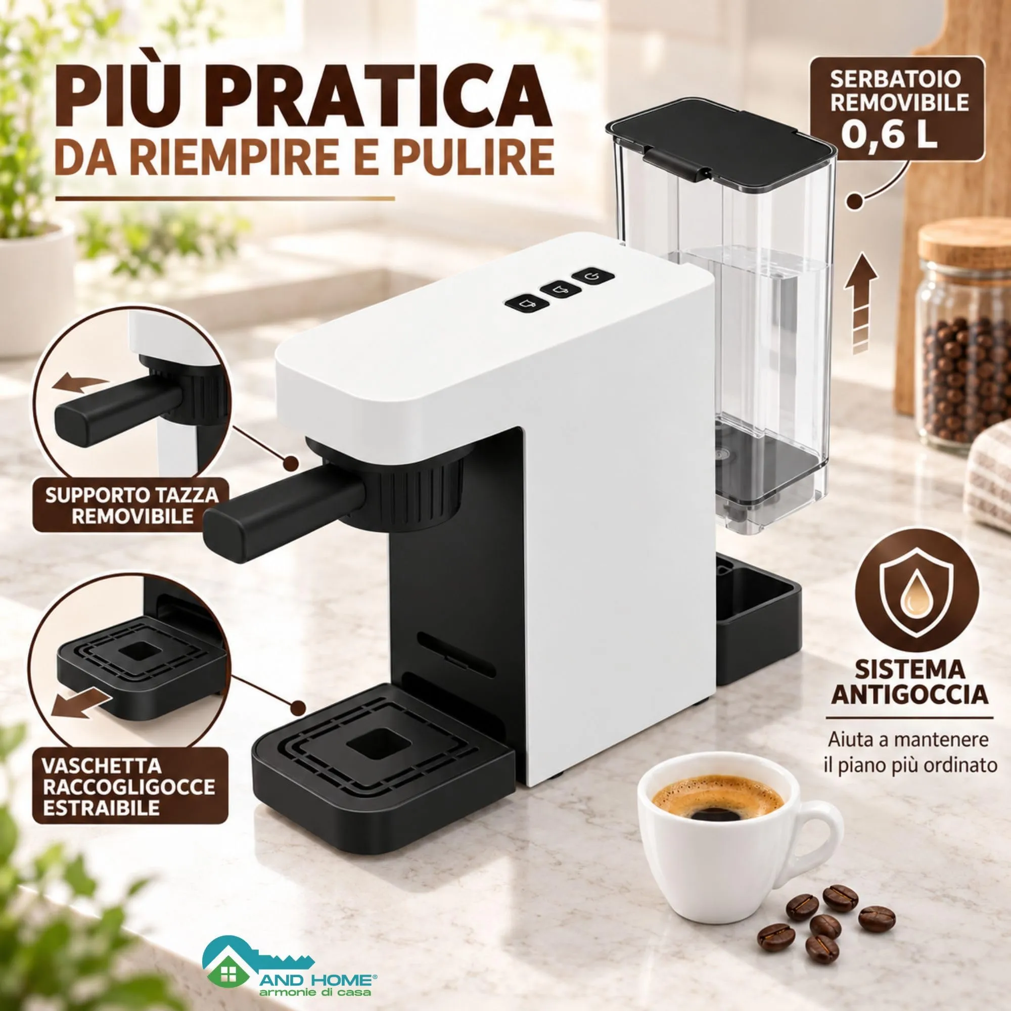 Macchina Caffè 4 in 1 White - 1400 W - Pressione 20 bar - ABS Resistente - immagine 6