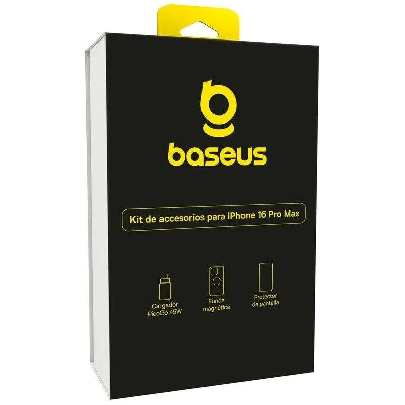 Kit Baseus iPhone 16 Pro Max Caricatore 45W Custodia Trasparente Vetro - immagine 1