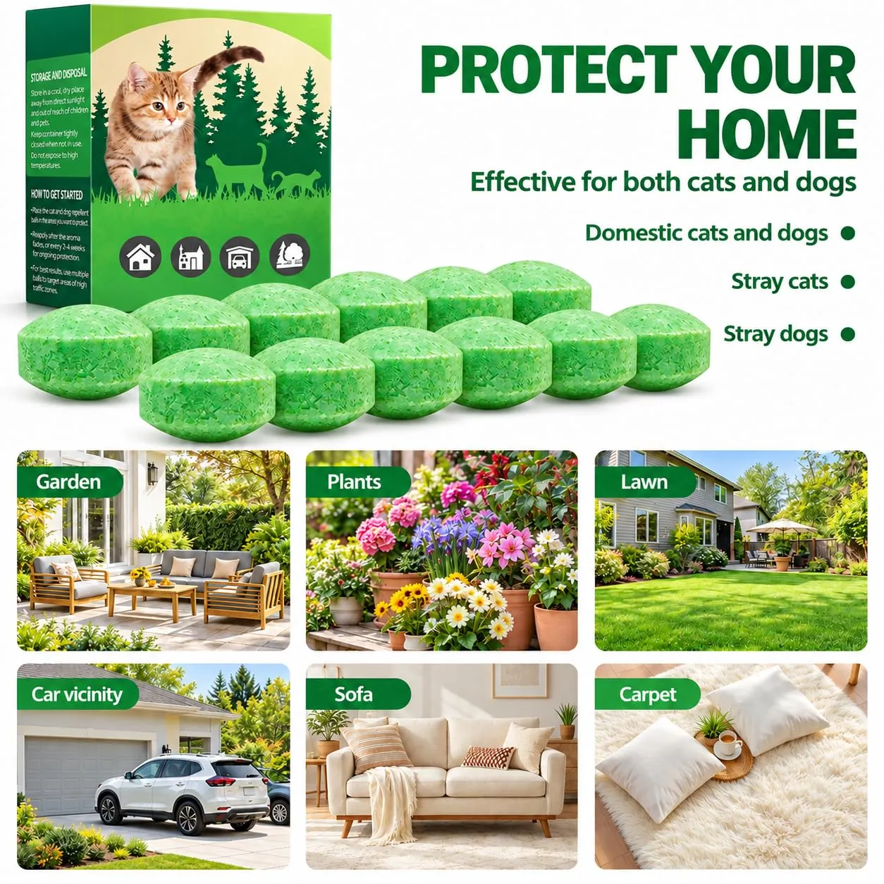 FePen Repellente per Gatti per Esterni, 12 Balles Répulsives Naturelles pour Chats, con 5 Sacchetti in Tessuto non Tessuto, Repellente per Gatti e Cani per Esterni e Interni (Verde scuro-12) - immagine 4