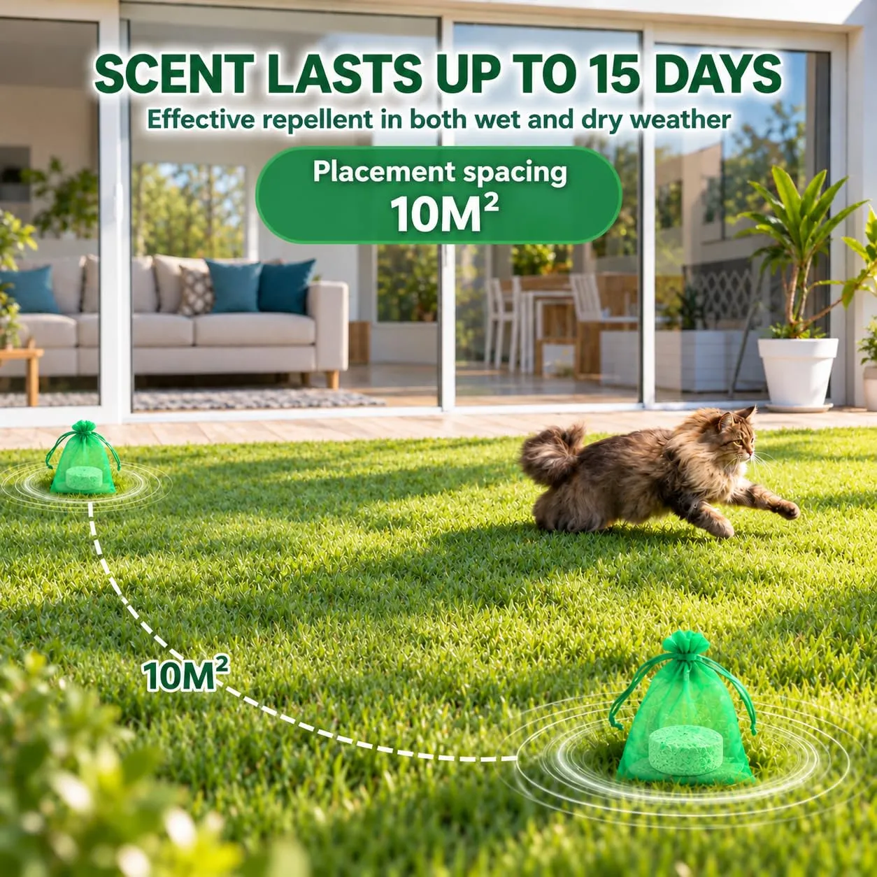 FePen Repellente per Gatti per Esterni, 12 Balles Répulsives Naturelles pour Chats, con 5 Sacchetti in Tessuto non Tessuto, Repellente per Gatti e Cani per Esterni e Interni (Verde scuro-12) - immagine 5