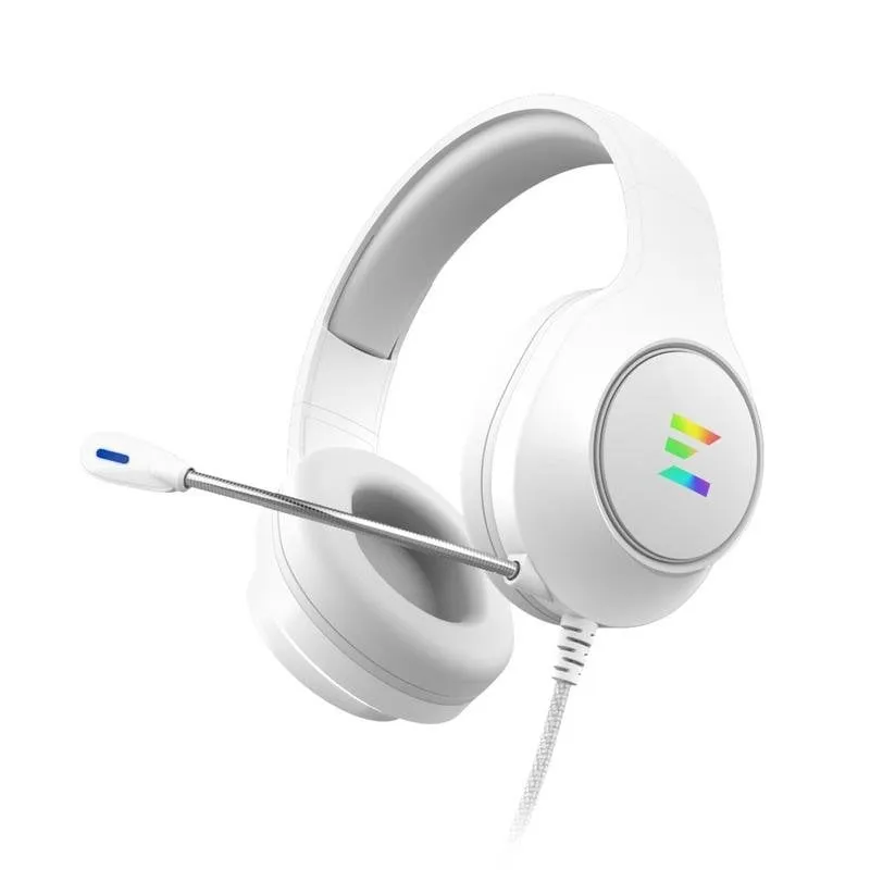 Auricolari Zalman ZM-HPS310 WH con cavo USB per gaming, microfono a braccio, colore bianco - immagine 1