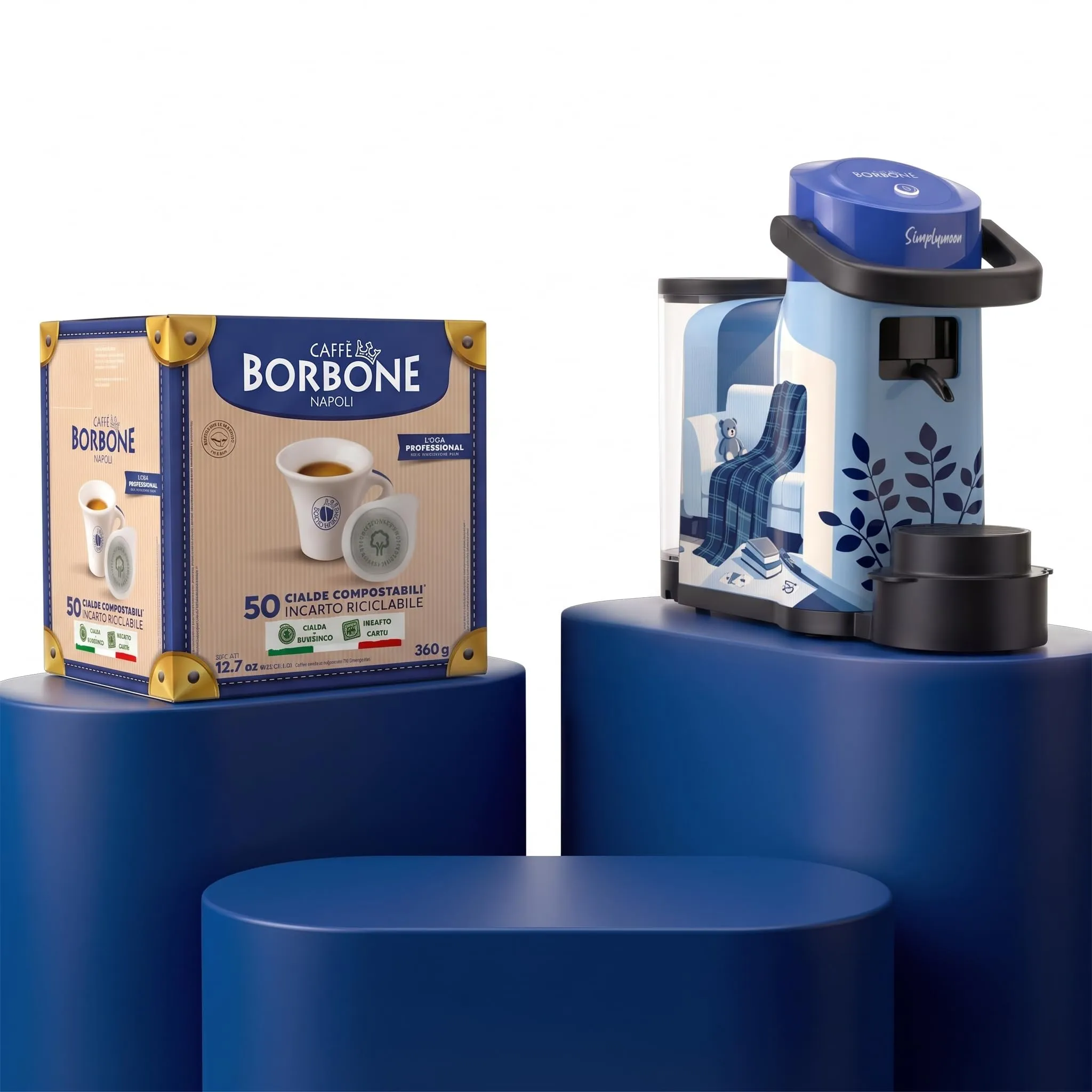CAFFÈ BORBONE Simplymoon Macchina da Caffè a Cialde (Limited Edition 1, Macchina + Cialda Blu) - immagine 1