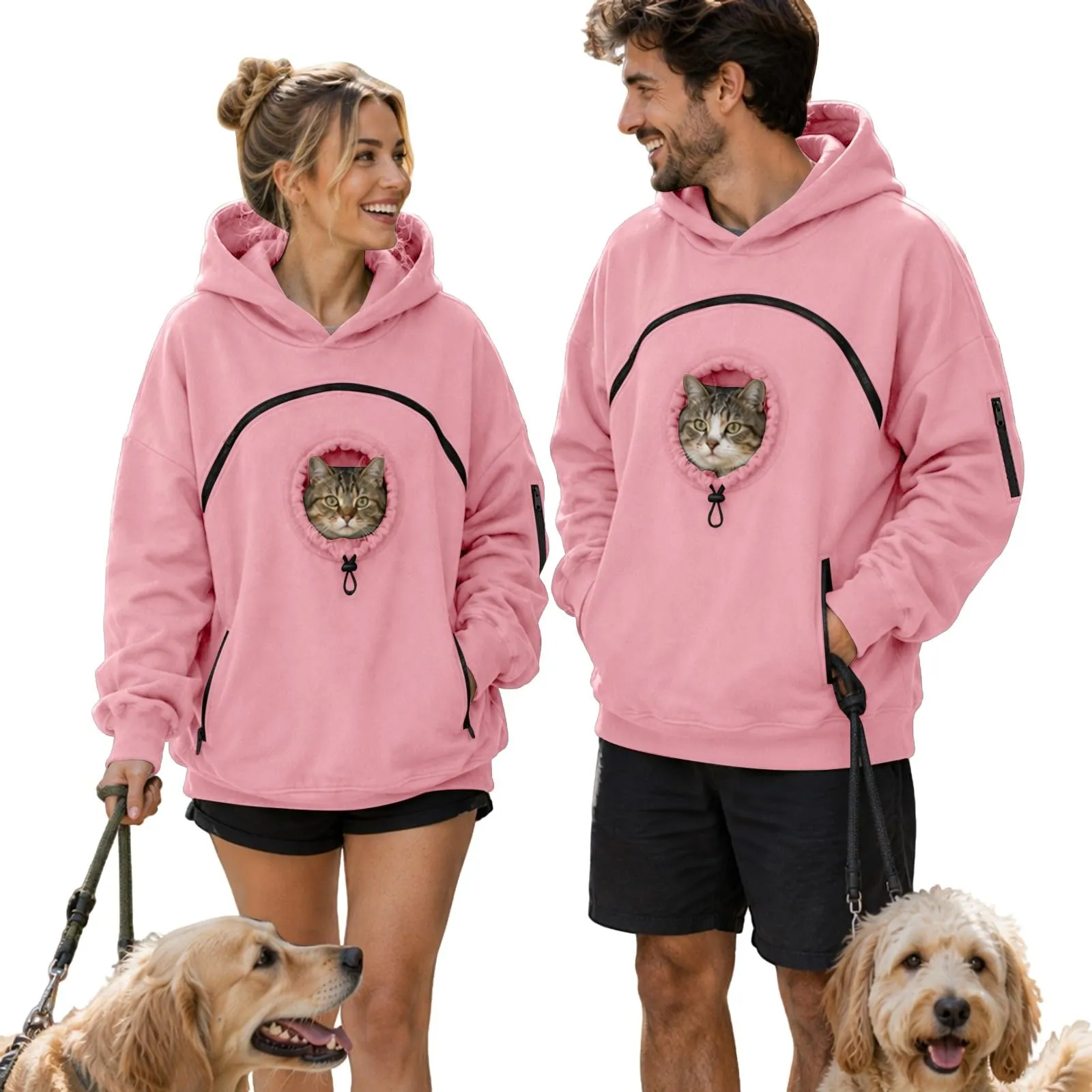 Felpa Porta per Gatti e Cani Donna in Peluche con Cappuccio e Tasca Animali - immagine 3