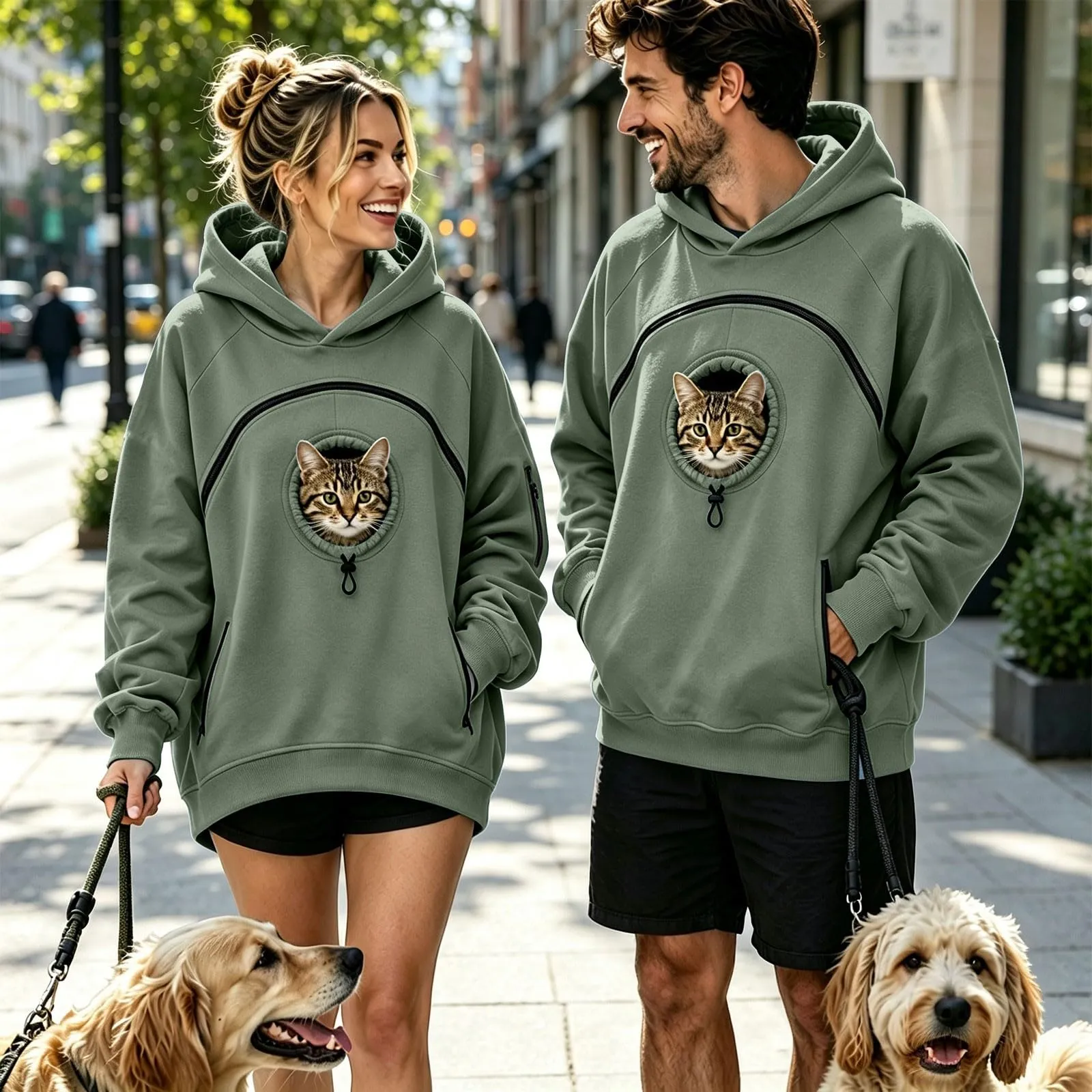 Felpa Porta per Gatti e Cani Donna in Peluche con Cappuccio e Tasca Animali - immagine 5