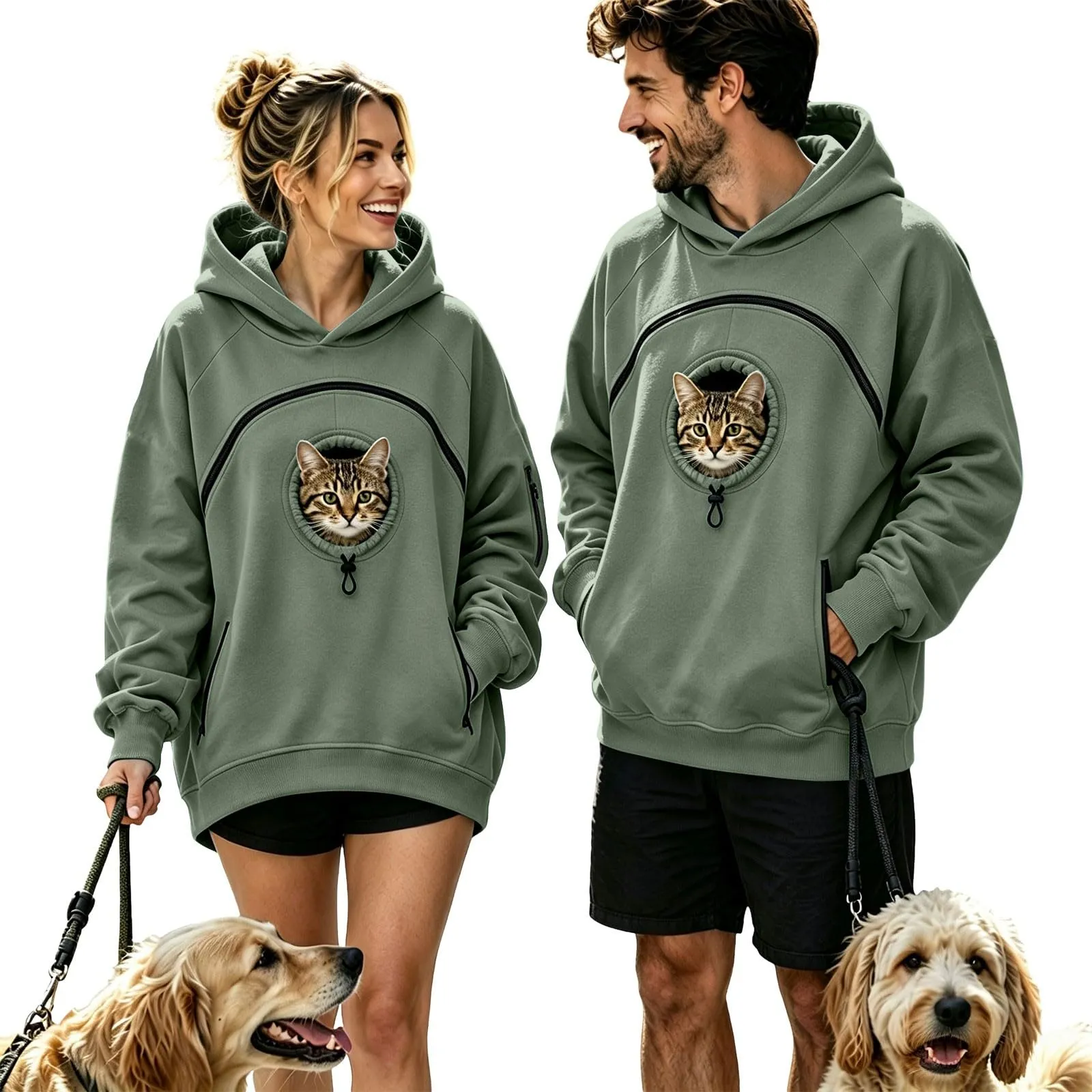 Felpa Porta per Gatti e Cani Donna in Peluche con Cappuccio e Tasca Animali - immagine 6