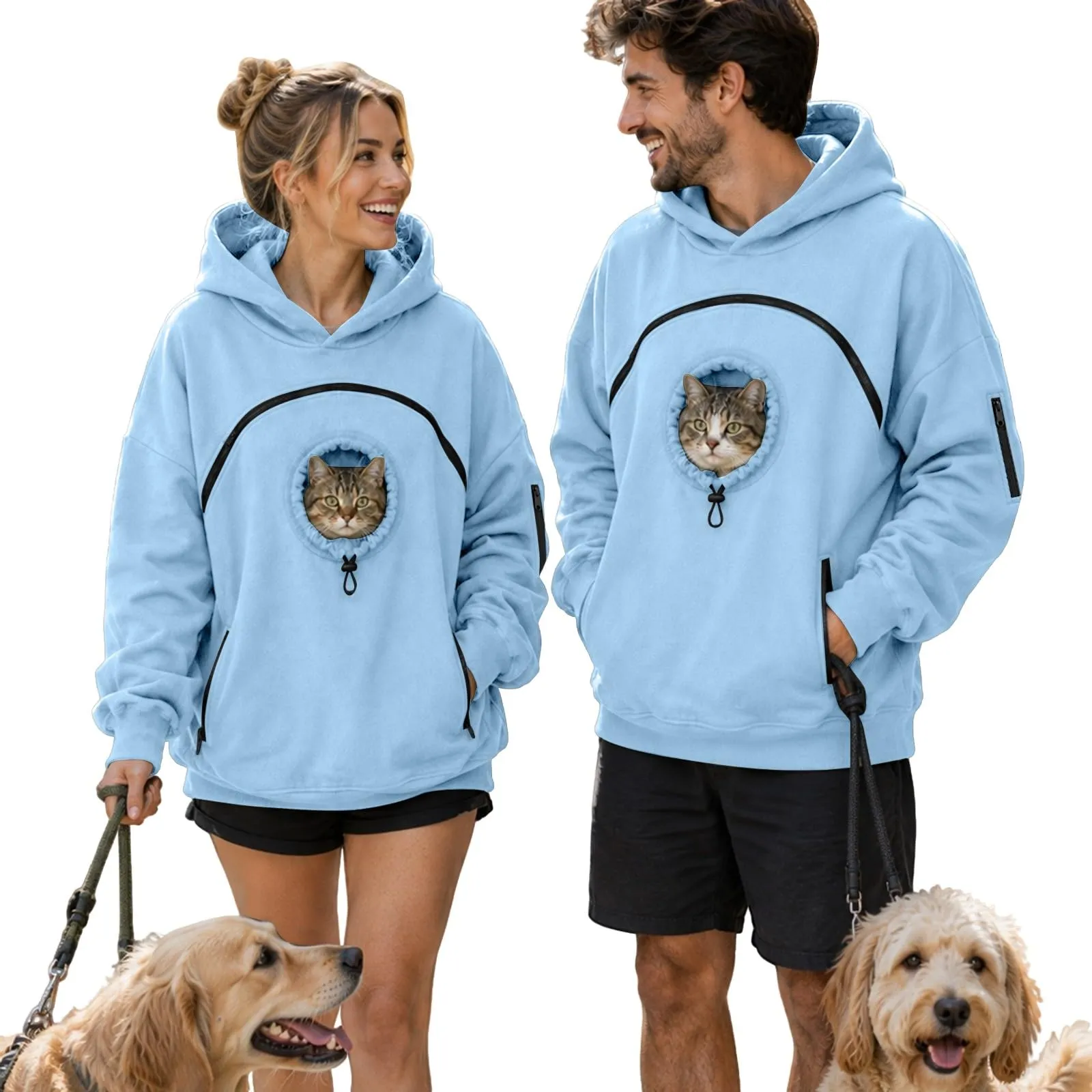 Felpa Porta per Gatti e Cani Donna in Peluche con Cappuccio e Tasca Animali - immagine 3