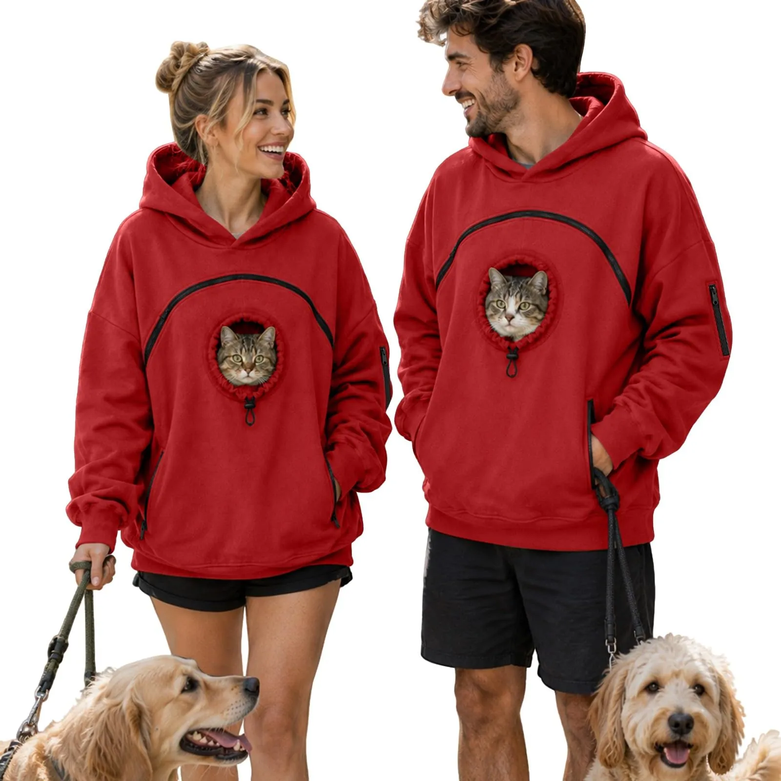 Felpa Porta per Gatti e Cani Donna in Peluche con Cappuccio e Tasca Animali - immagine 5