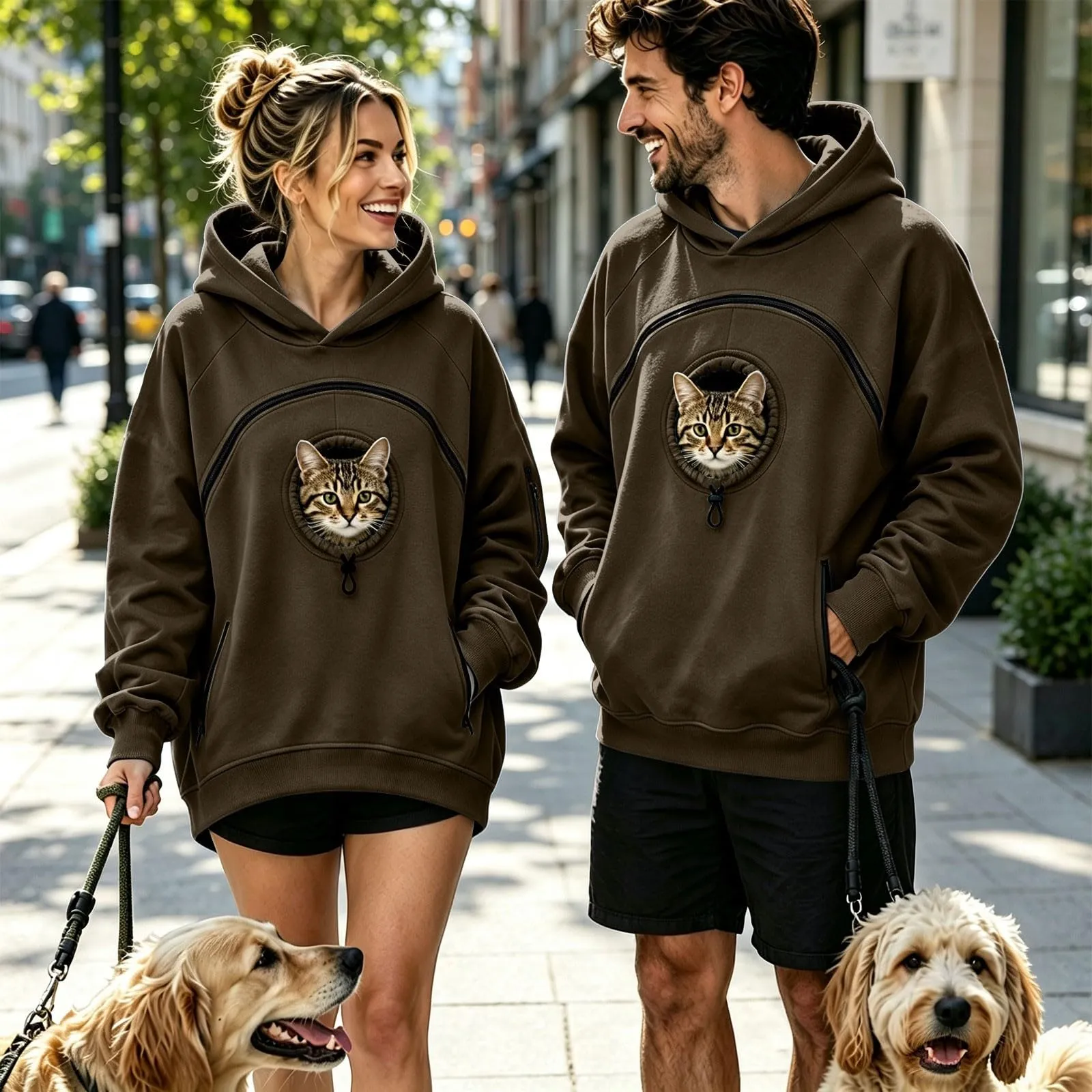 Felpa Porta per Gatti e Cani Donna in Peluche con Cappuccio e Tasca Animali - immagine 5