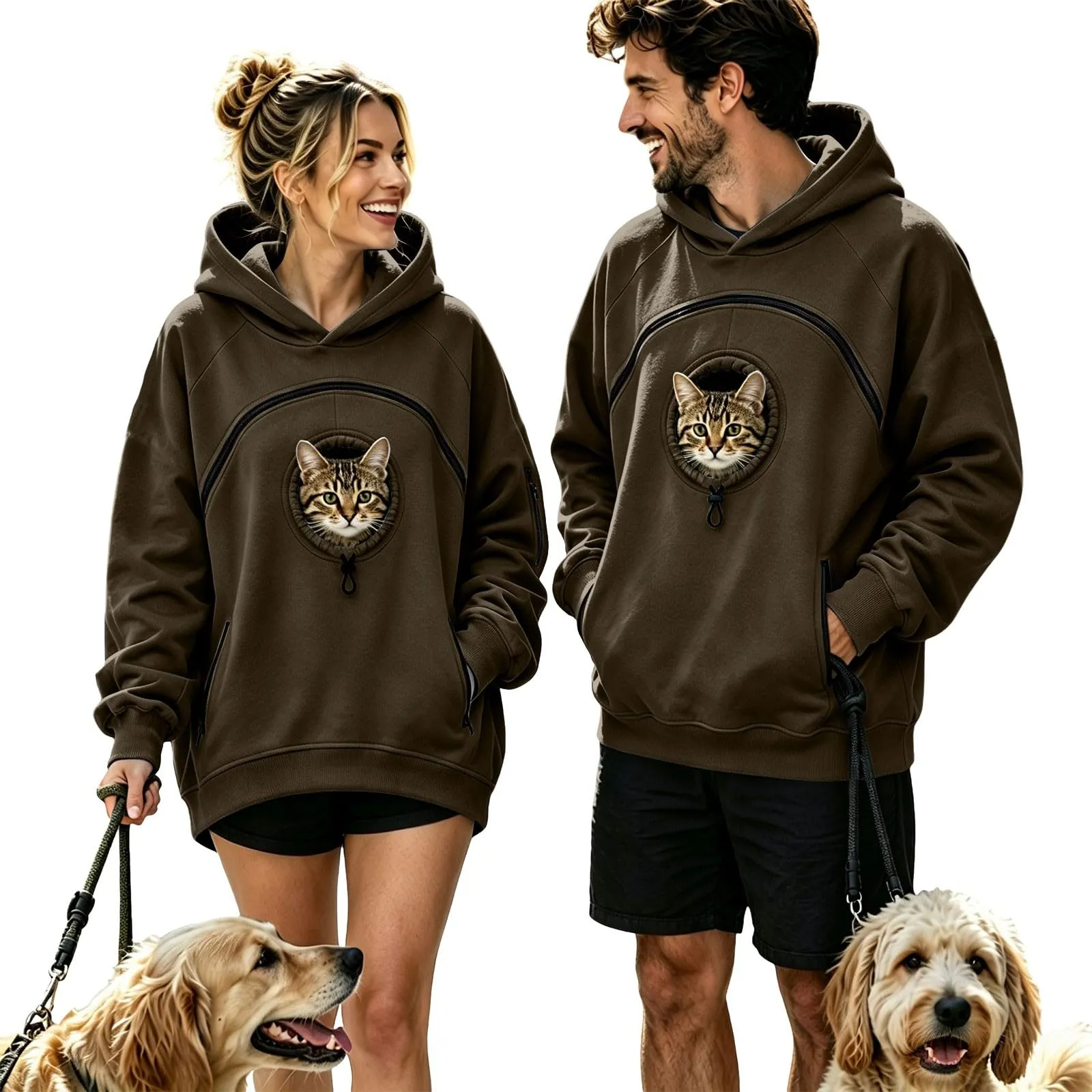 Felpa Porta per Gatti e Cani Donna in Peluche con Cappuccio e Tasca Animali - immagine 6